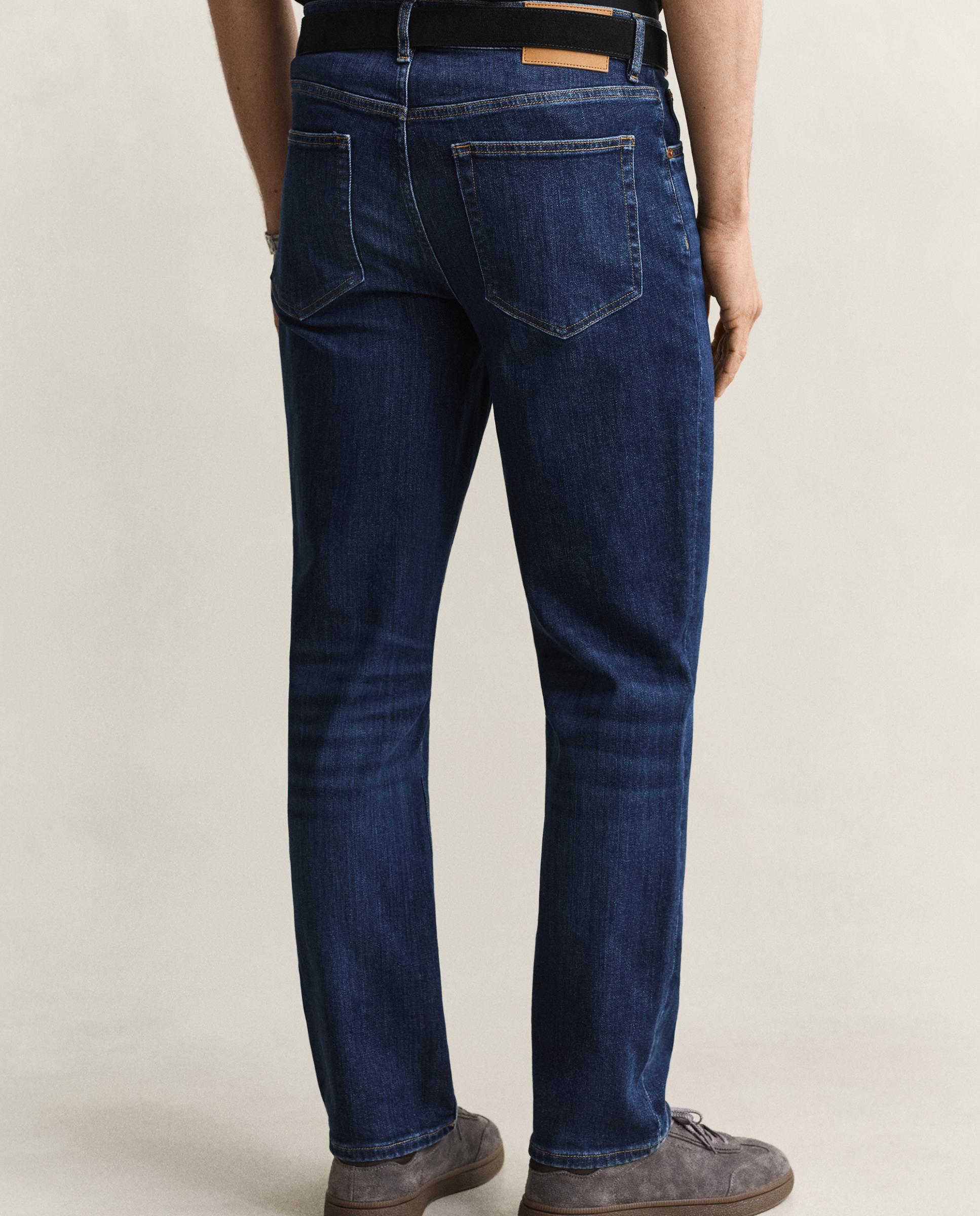 Jeans Regular com Detalhe Médio e Fecho Zip e Botão Azul-3