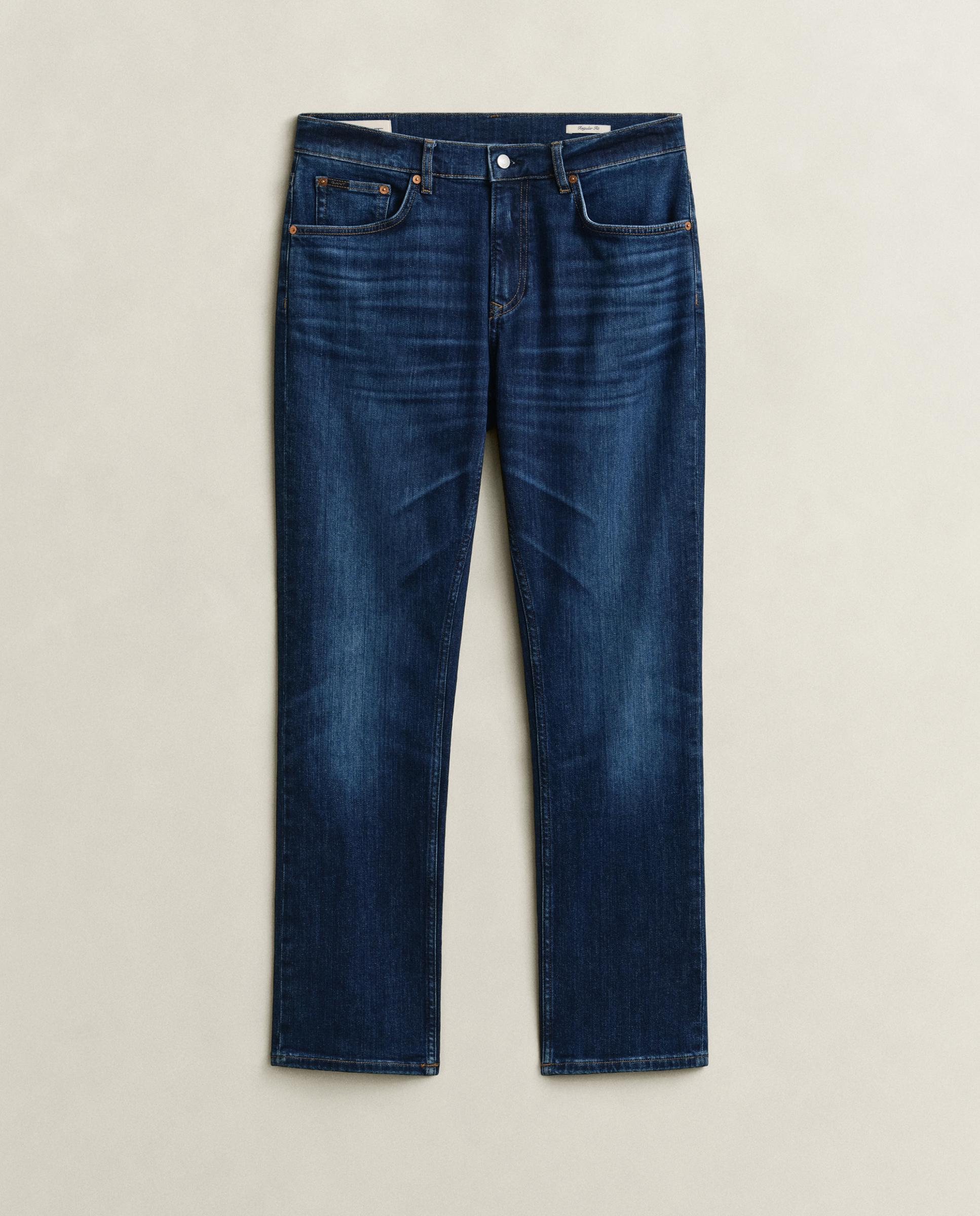 Jeans Regular com Detalhe Médio e Fecho Zip e Botão Azul-4