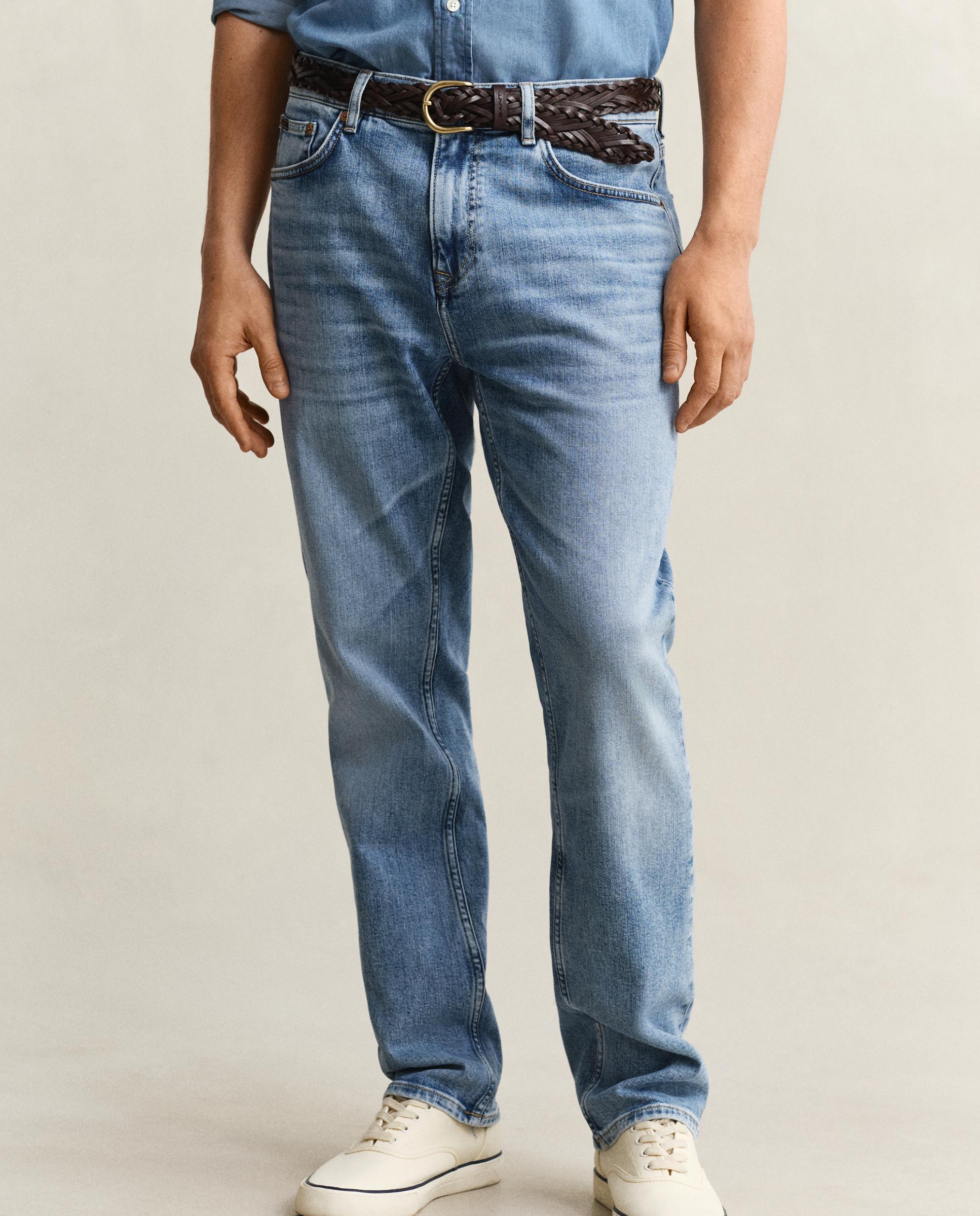 Jeans Regular Fit com Bolsos Azul-3