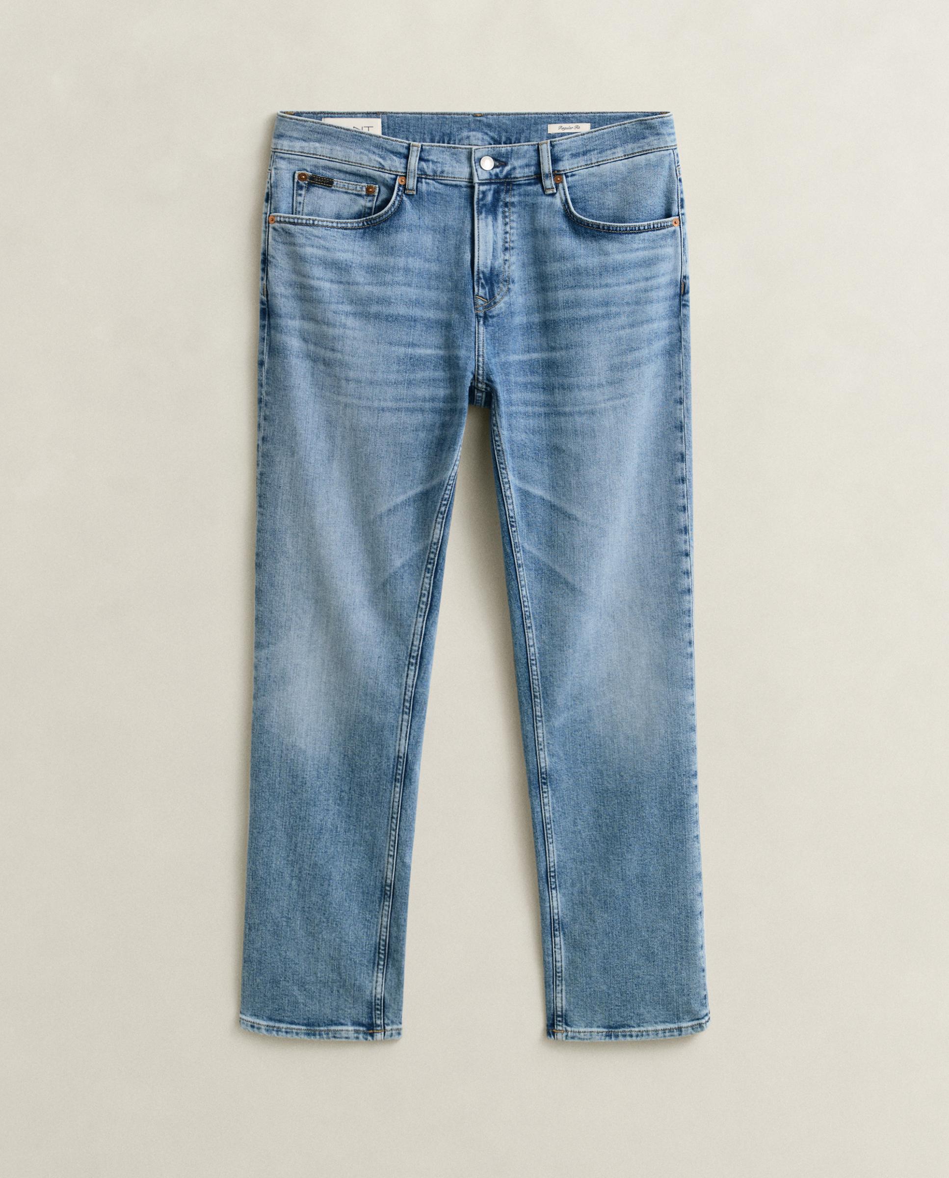 Jeans Regular Fit com Bolsos Azul-5