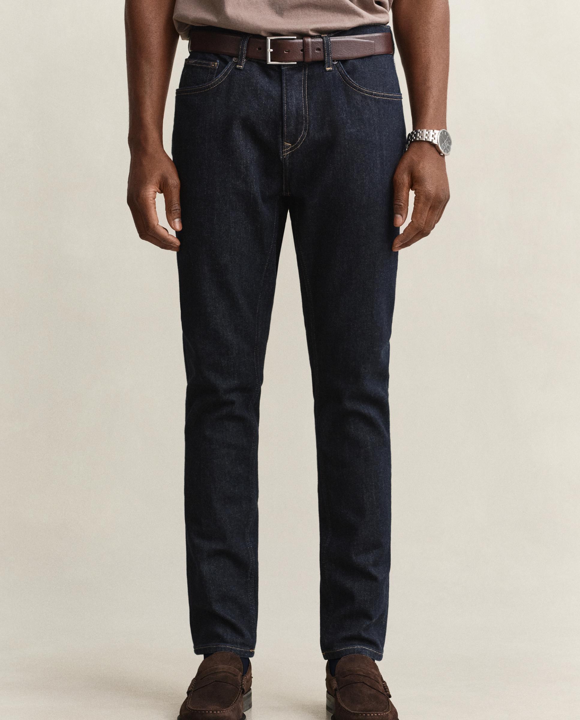 Jeans Slim com 5 Bolsos e Presilhas Azul-escuro-2