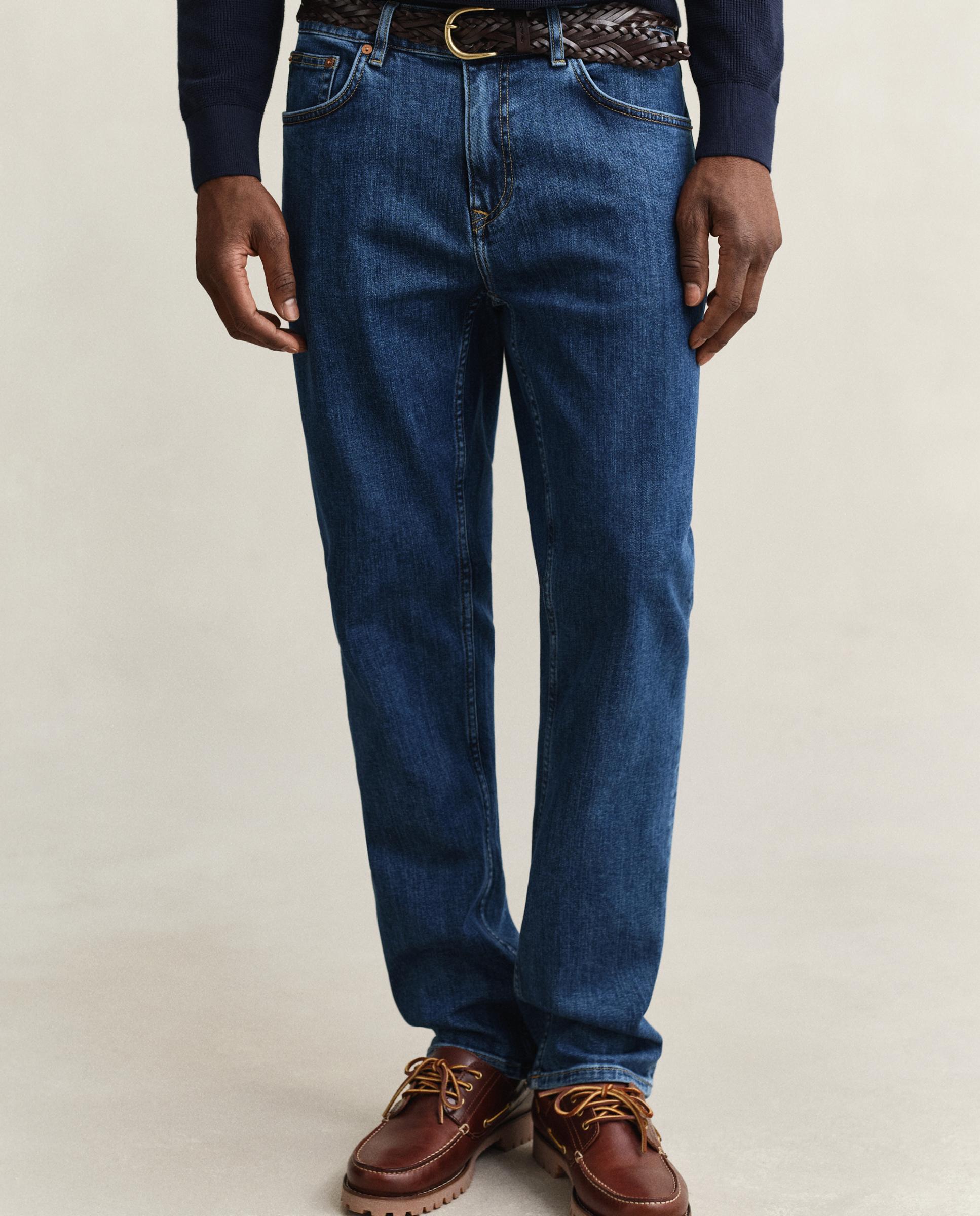 Jeans Regular Fit Lavados Azul-3