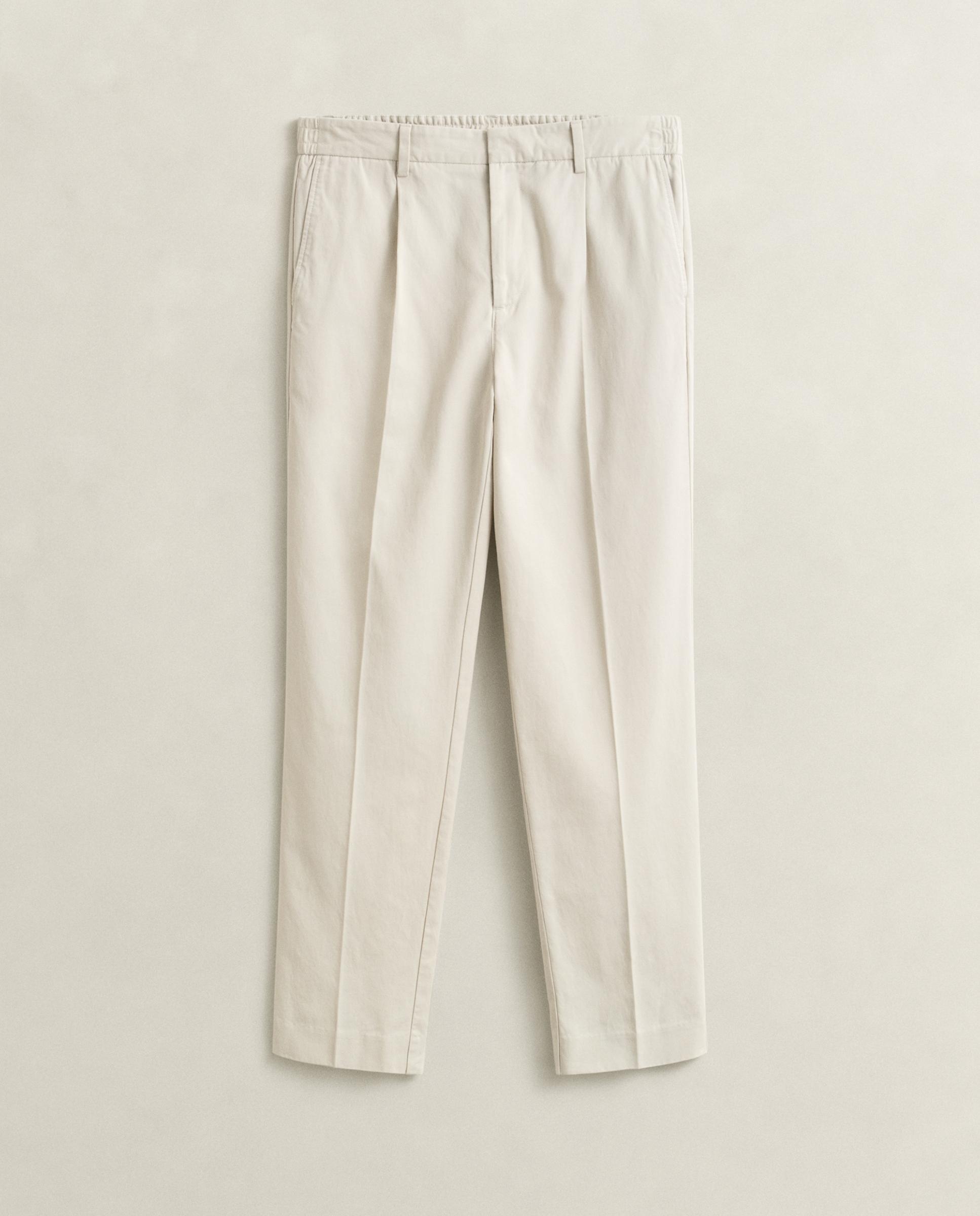 Calças Chino Regular de Mescla de Lyocell Bege-5