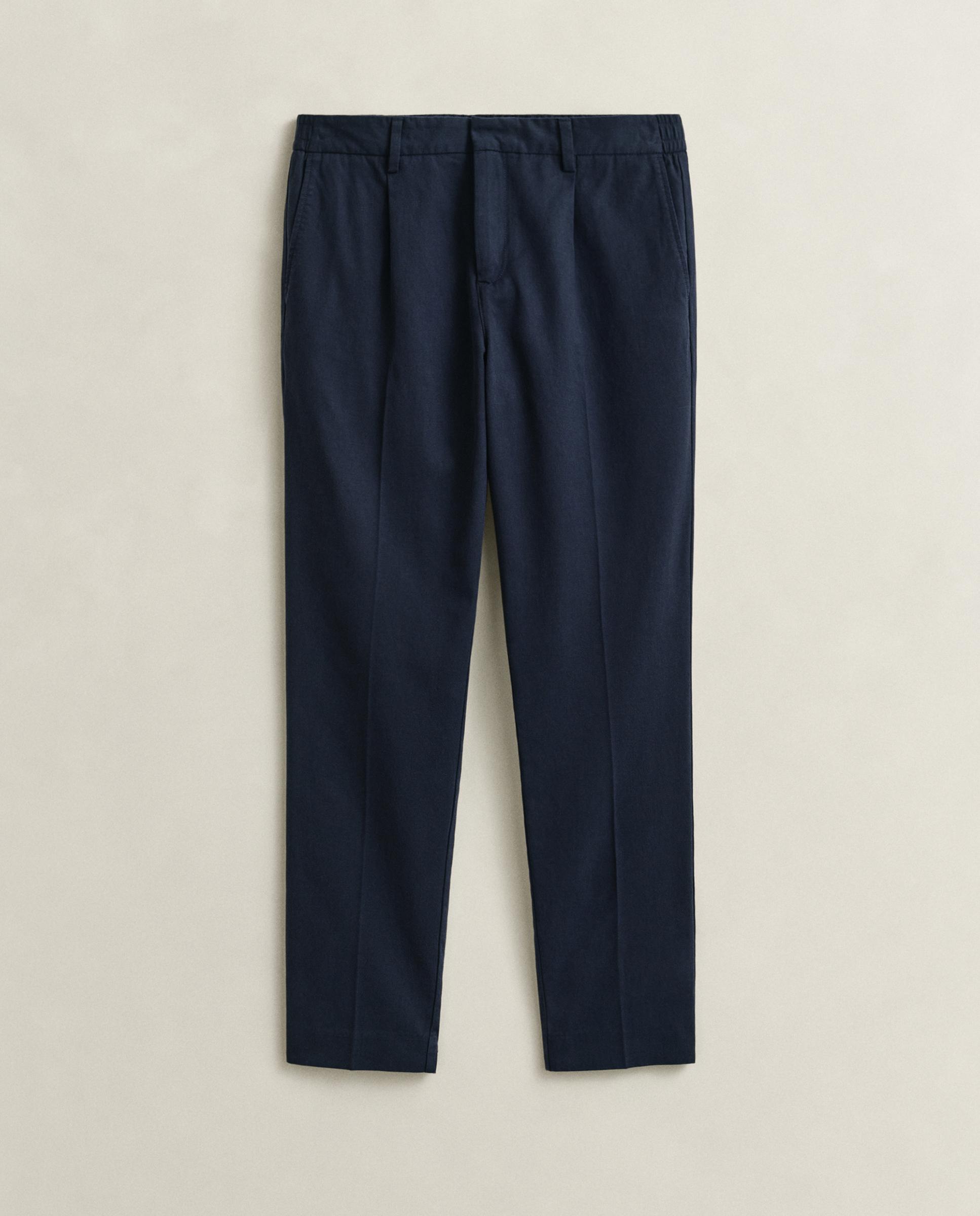 Calças Chino Regular de Mescla de Lyocell Azul-marinho-5