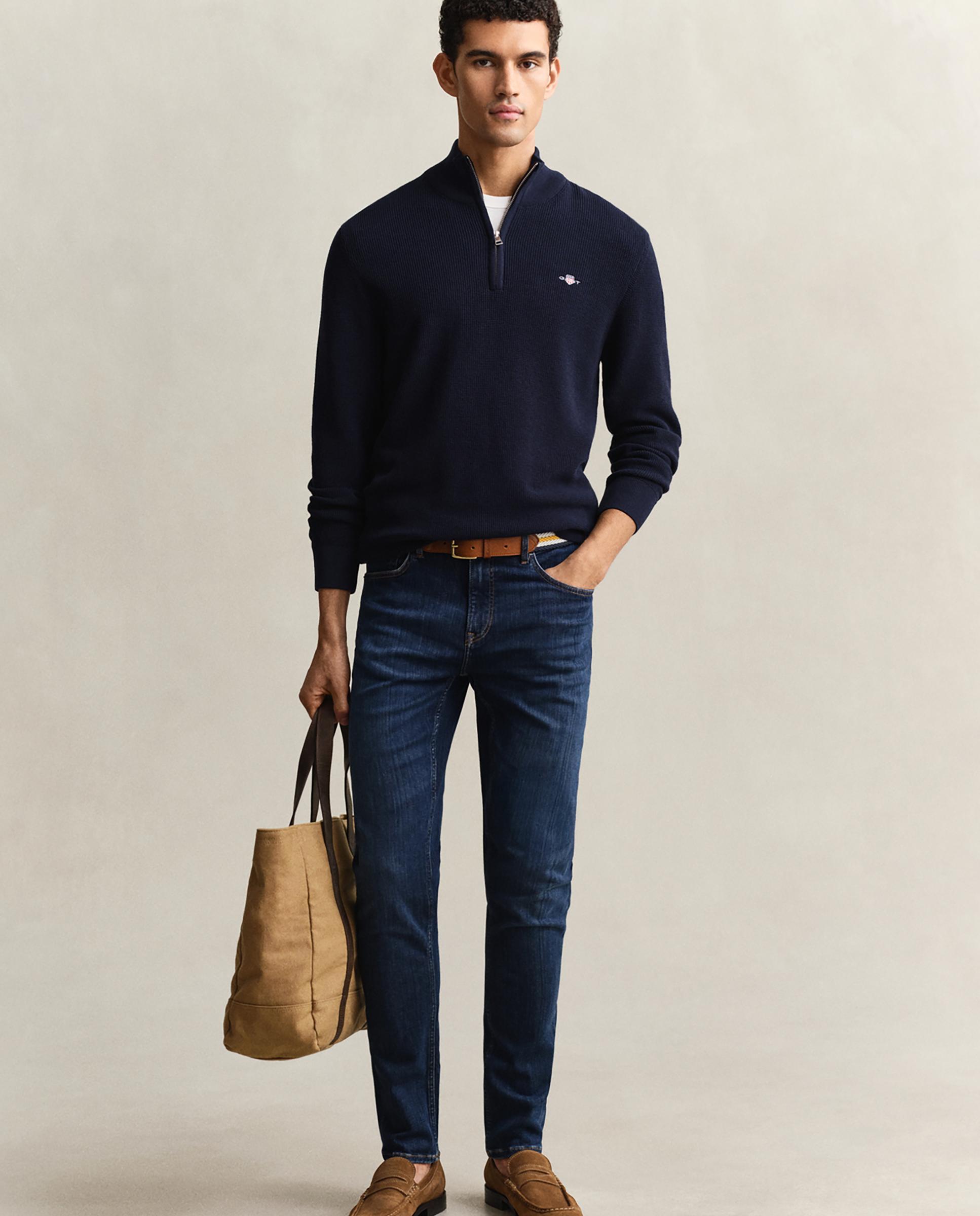 Jeans Slim Denim com Bolsos Azul-4