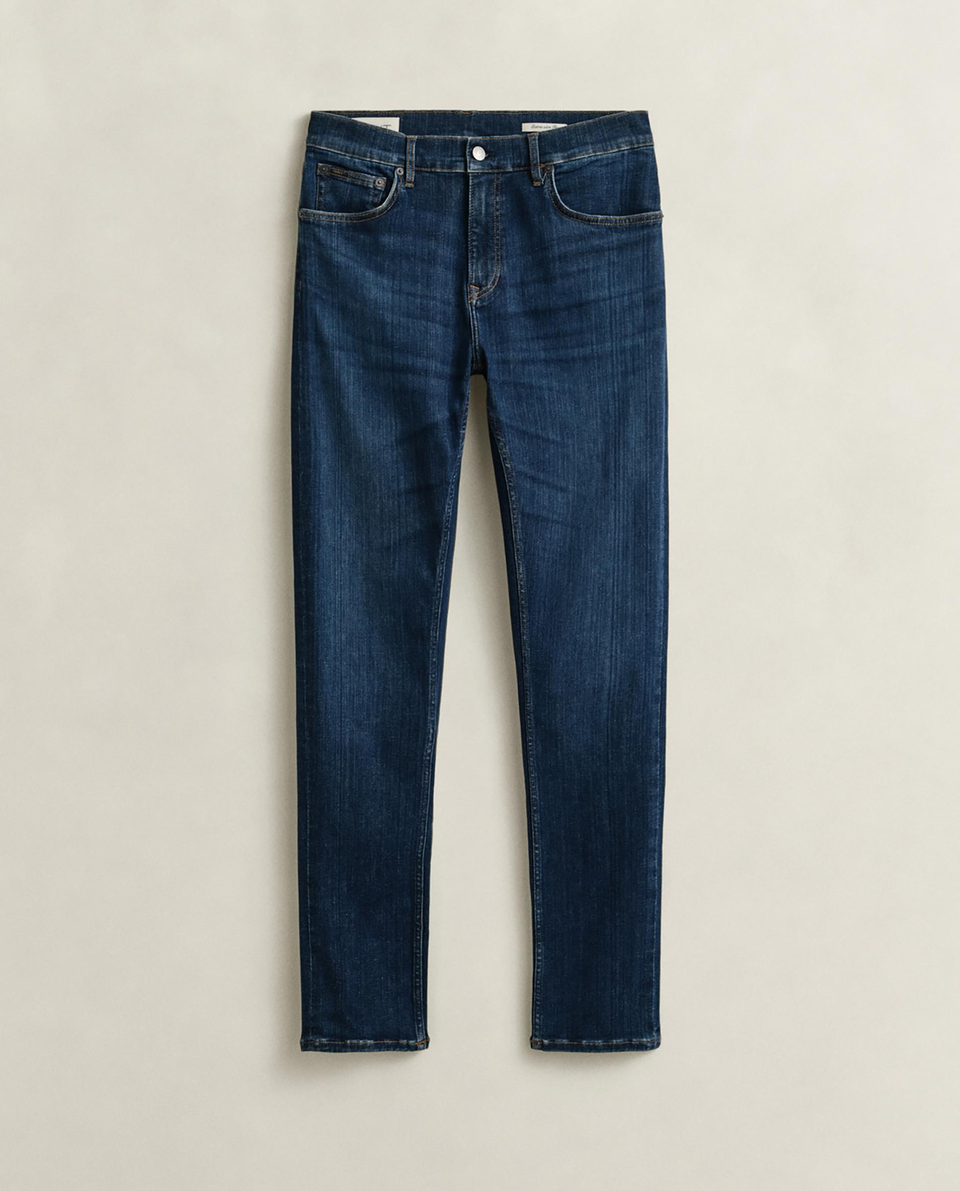 Jeans Slim Denim com Bolsos Azul-5