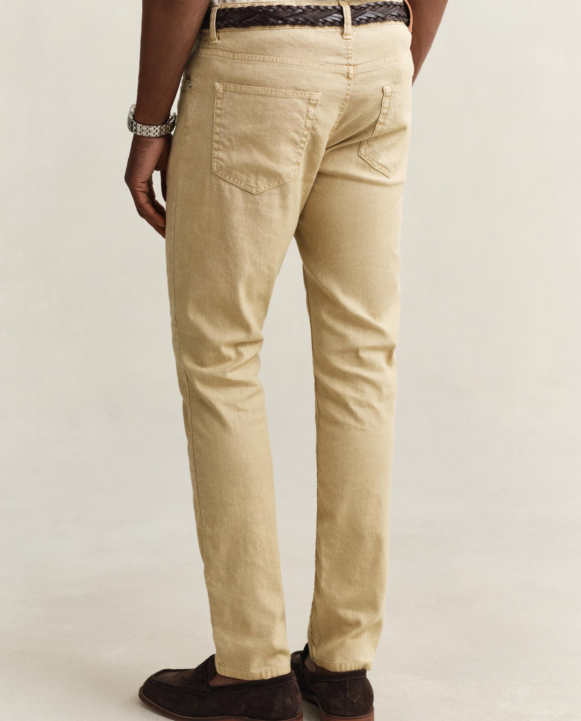 Jeans Regular em Mescla de Linho Bege-2