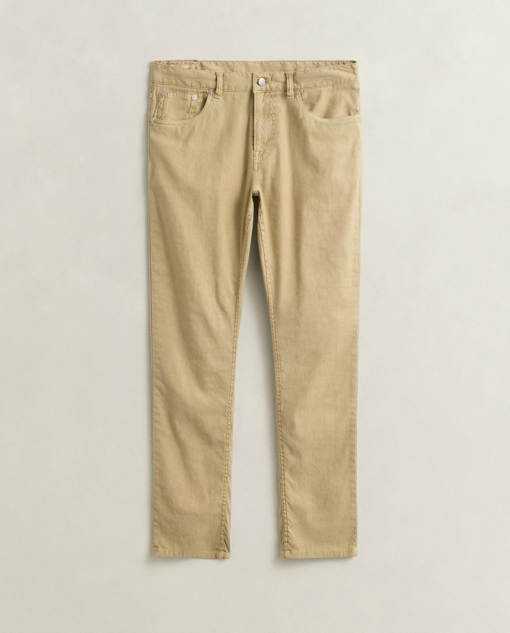 Jeans Regular em Mescla de Linho Bege-5