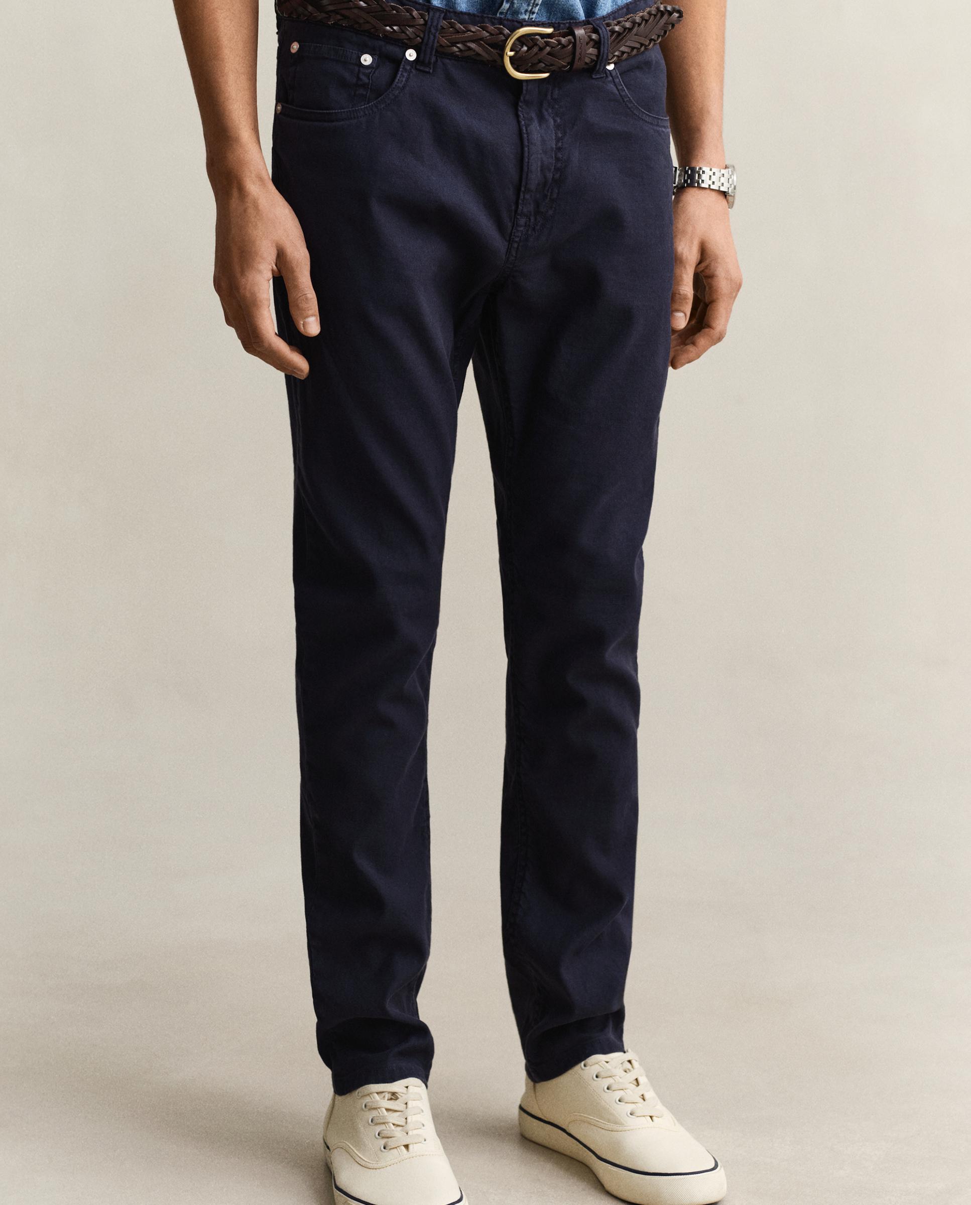 Jeans Regular em Mescla de Linho Azul-3