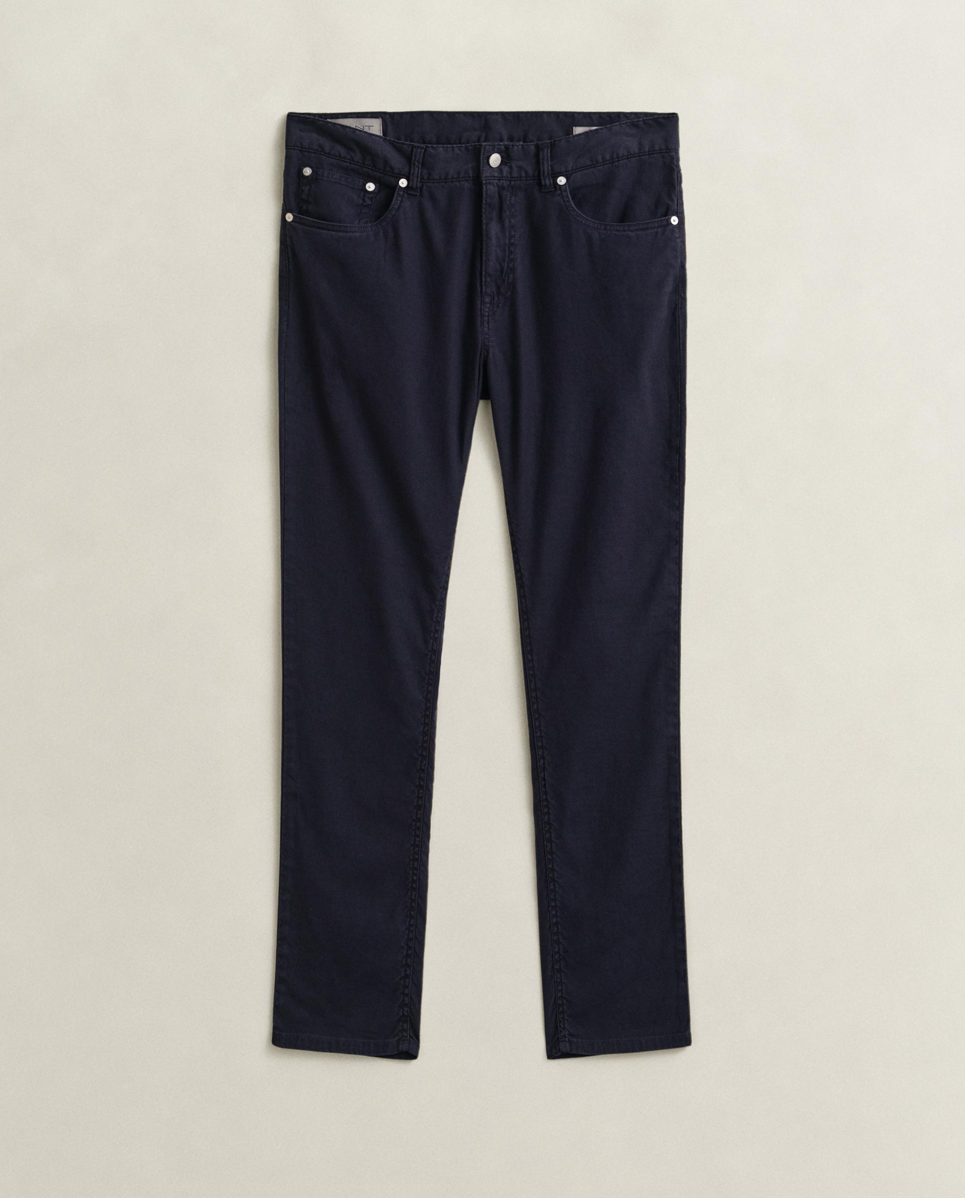 Jeans Regular em Mescla de Linho Azul-4