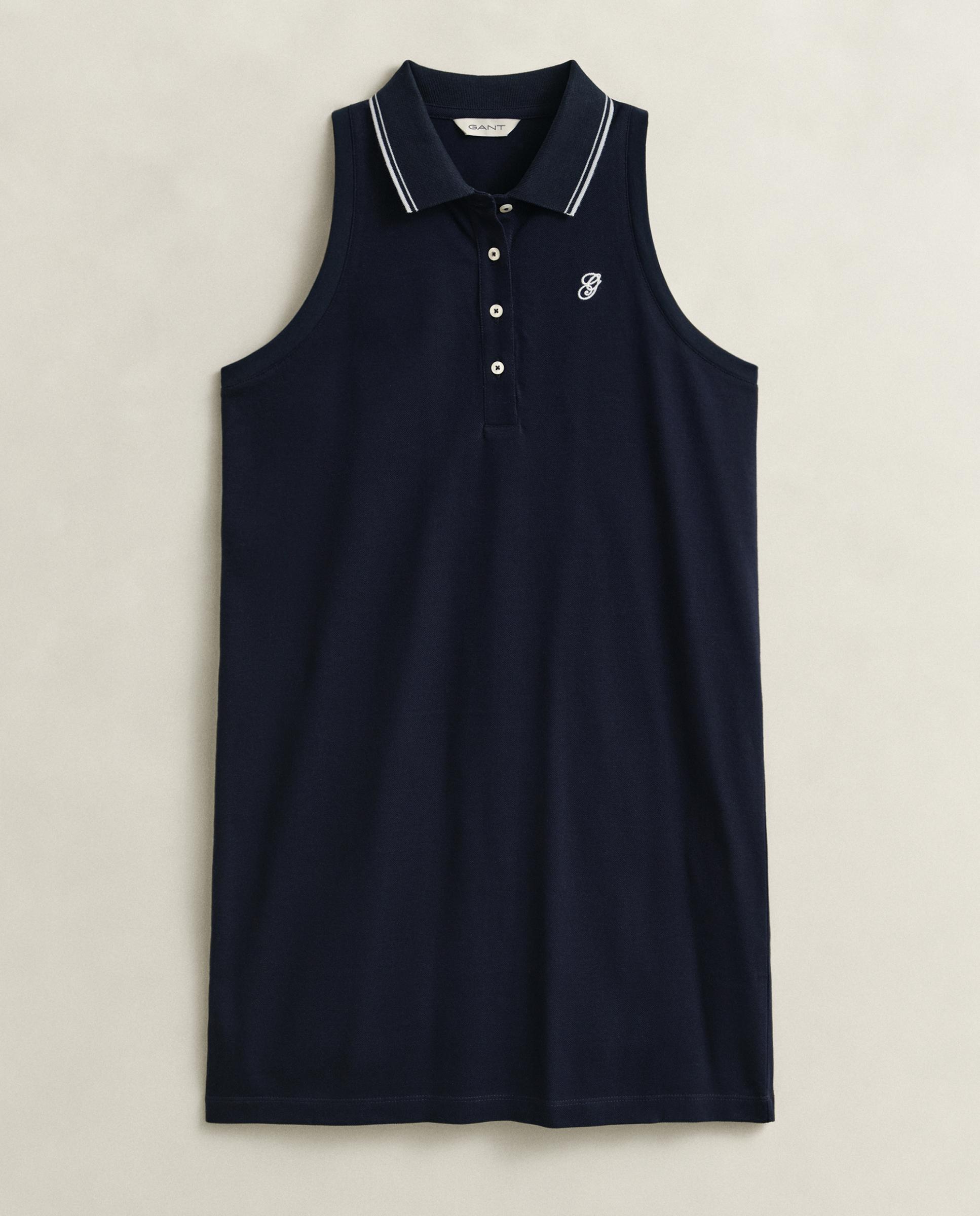 Vestido Tipo Polo de Piqué sem Mangas Azul-1
