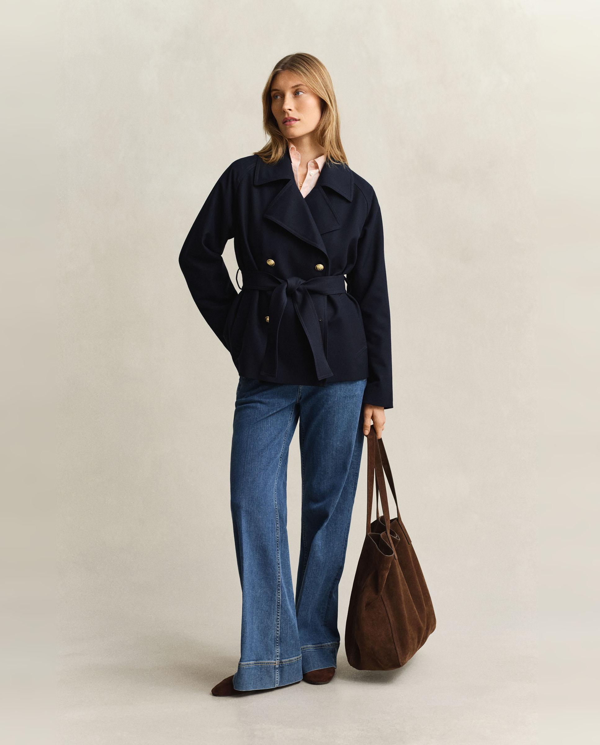 Gabardina Curta com Cinto Azul-4