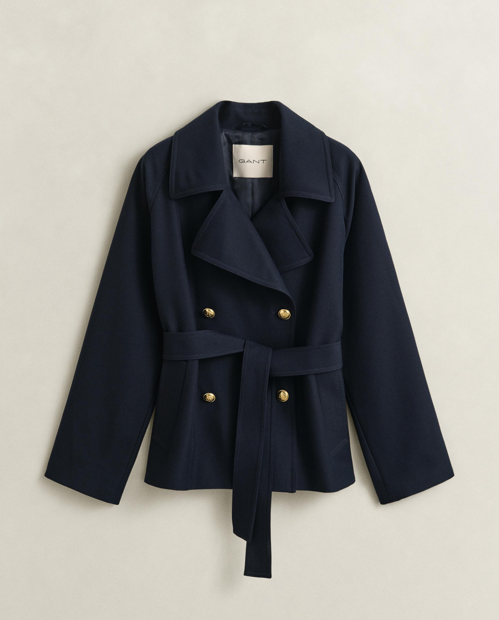 Gabardina Curta com Cinto Azul-5