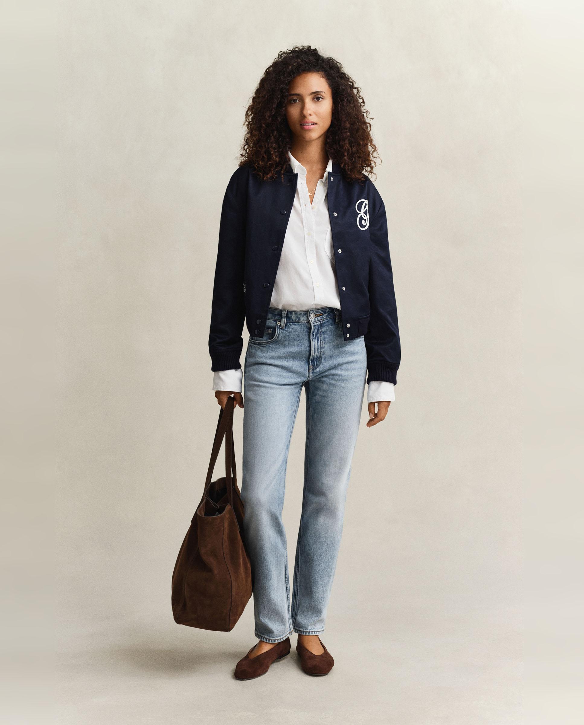 Bomber Varsity de Cetim Azul-4