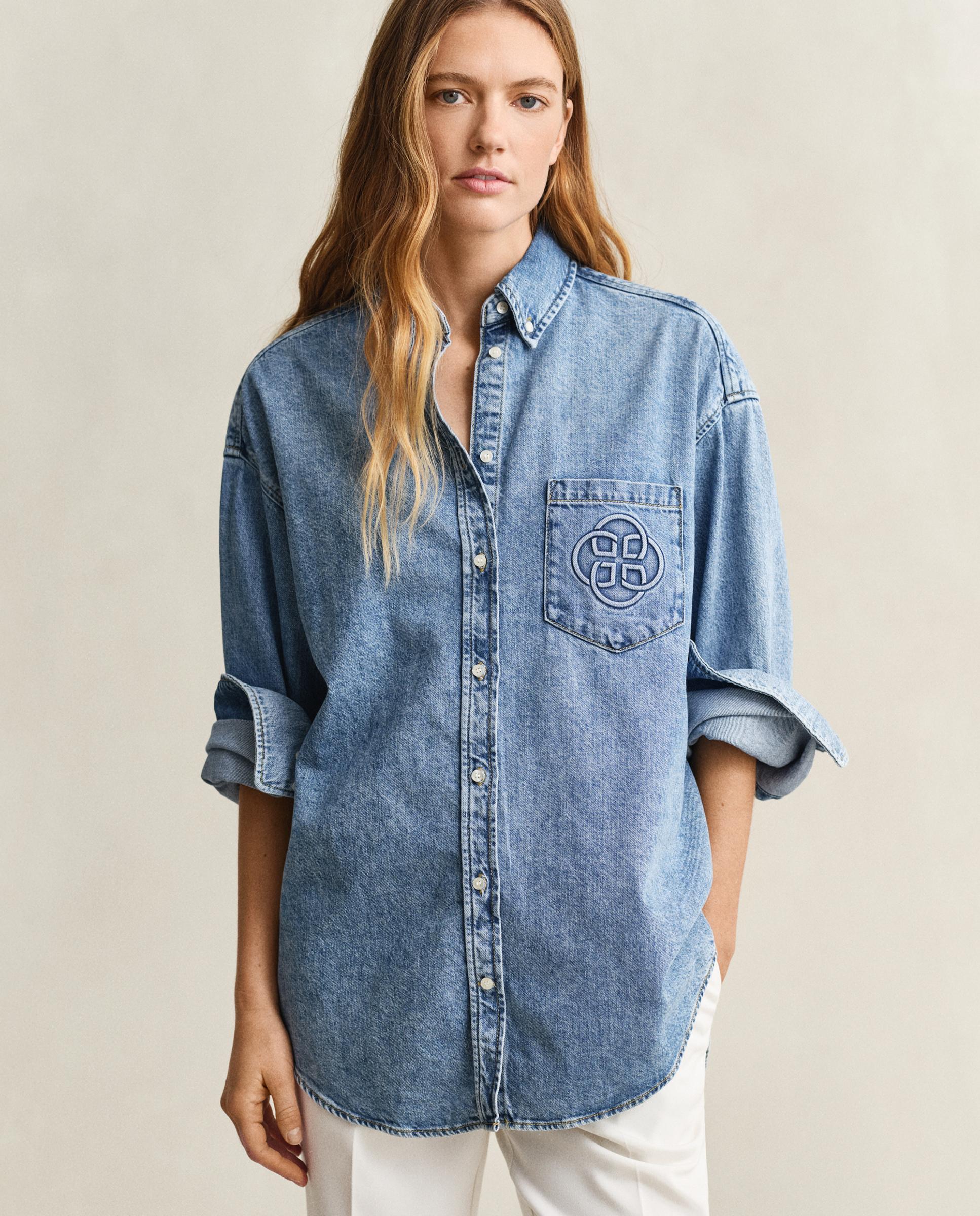 Camisa Jeans Bordada Azul-1