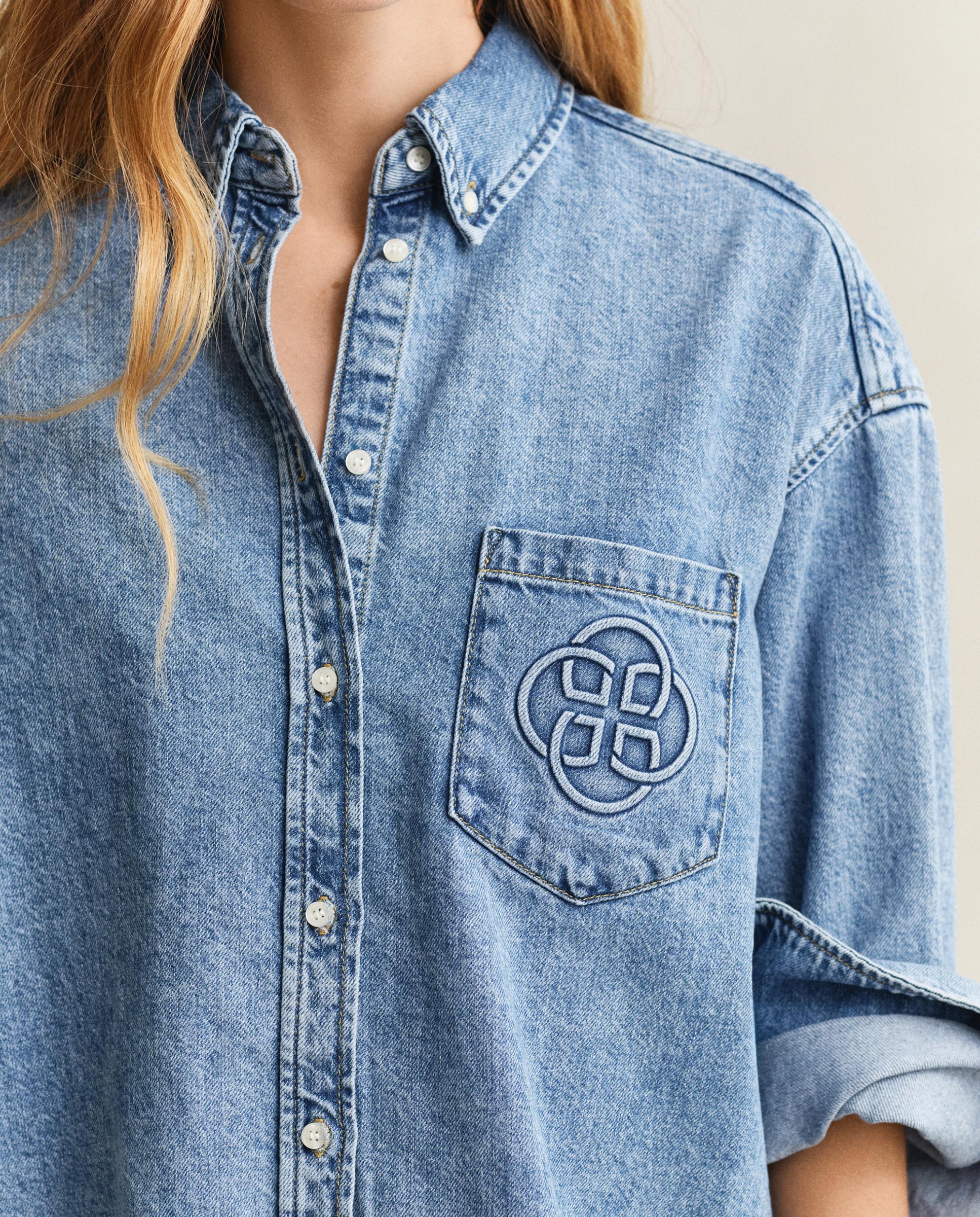 Camisa Jeans Bordada Azul-3