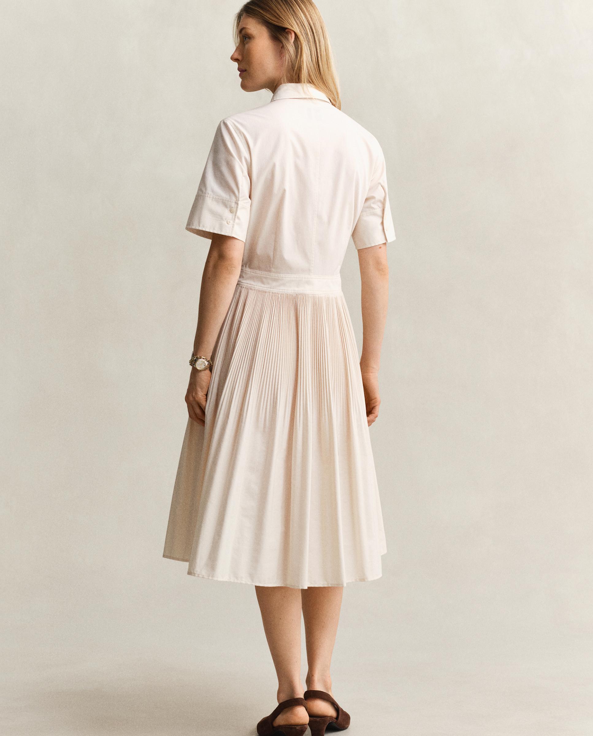 Vestido Tipo Camisa Plissado de Algodão Branco-2