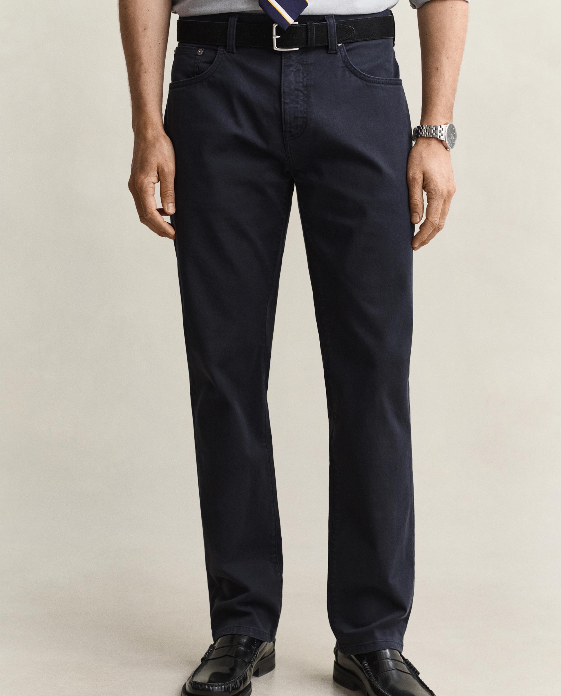 Jeans Regular com Perna a Direito e Toque Elástico Azul-escuro-2