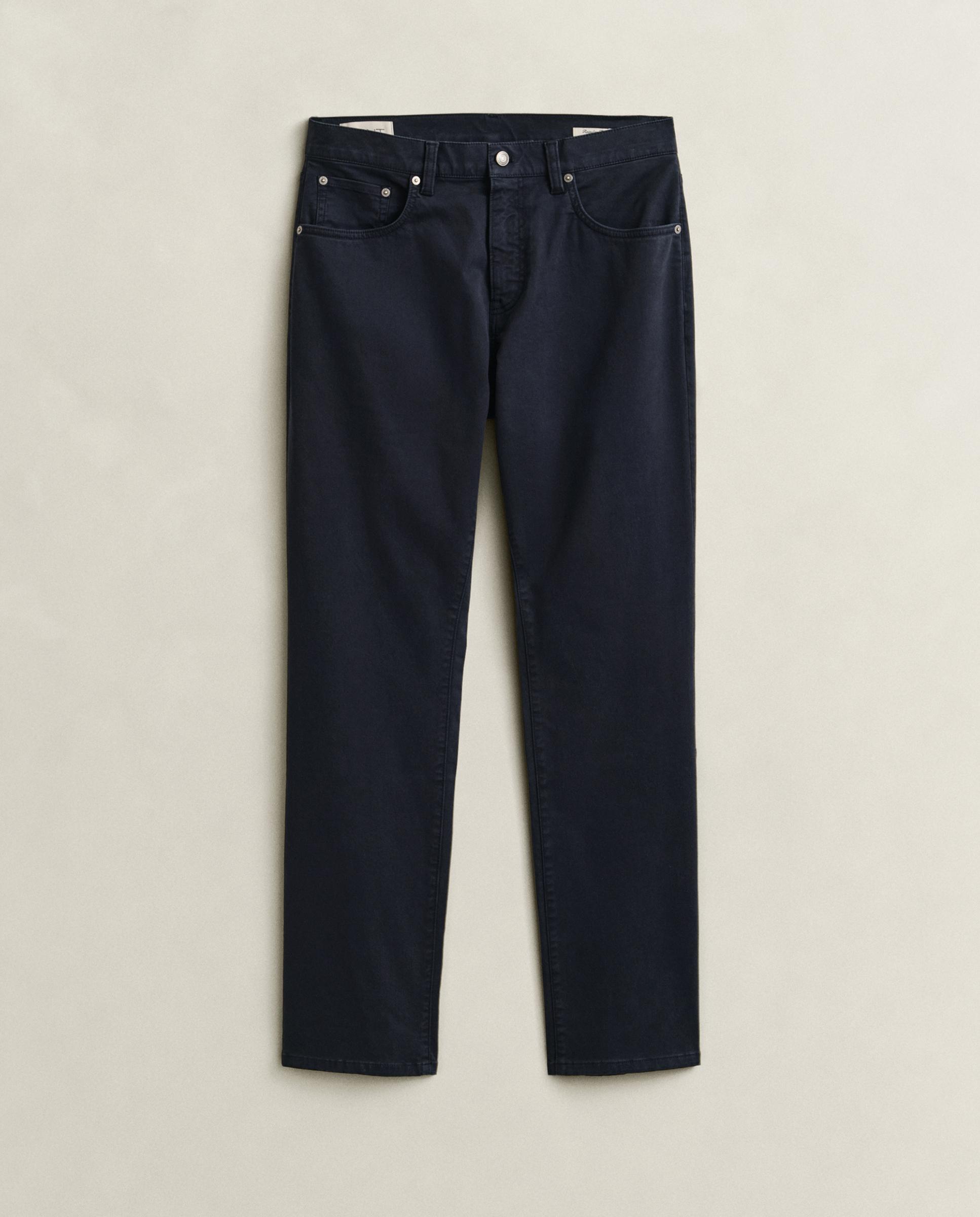Jeans Regular com Perna a Direito e Toque Elástico Azul-escuro-4