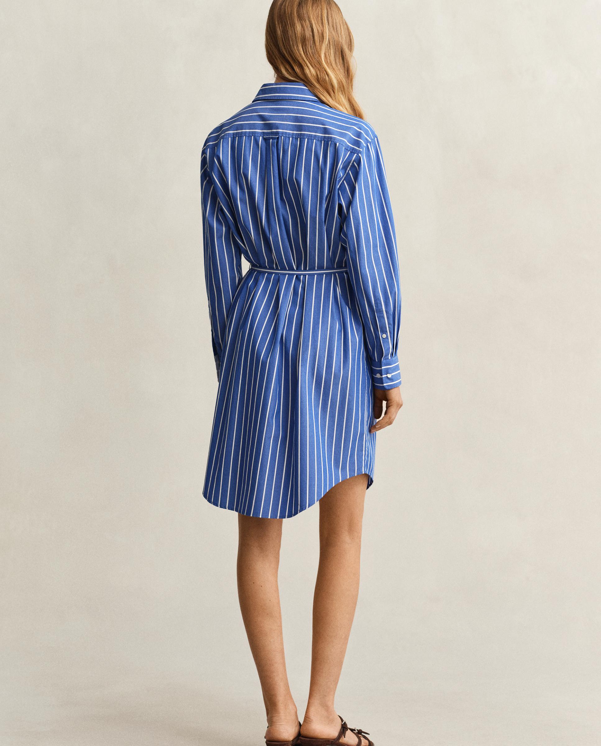 Vestido Clássico de Popelina Às Riscas Azul-2