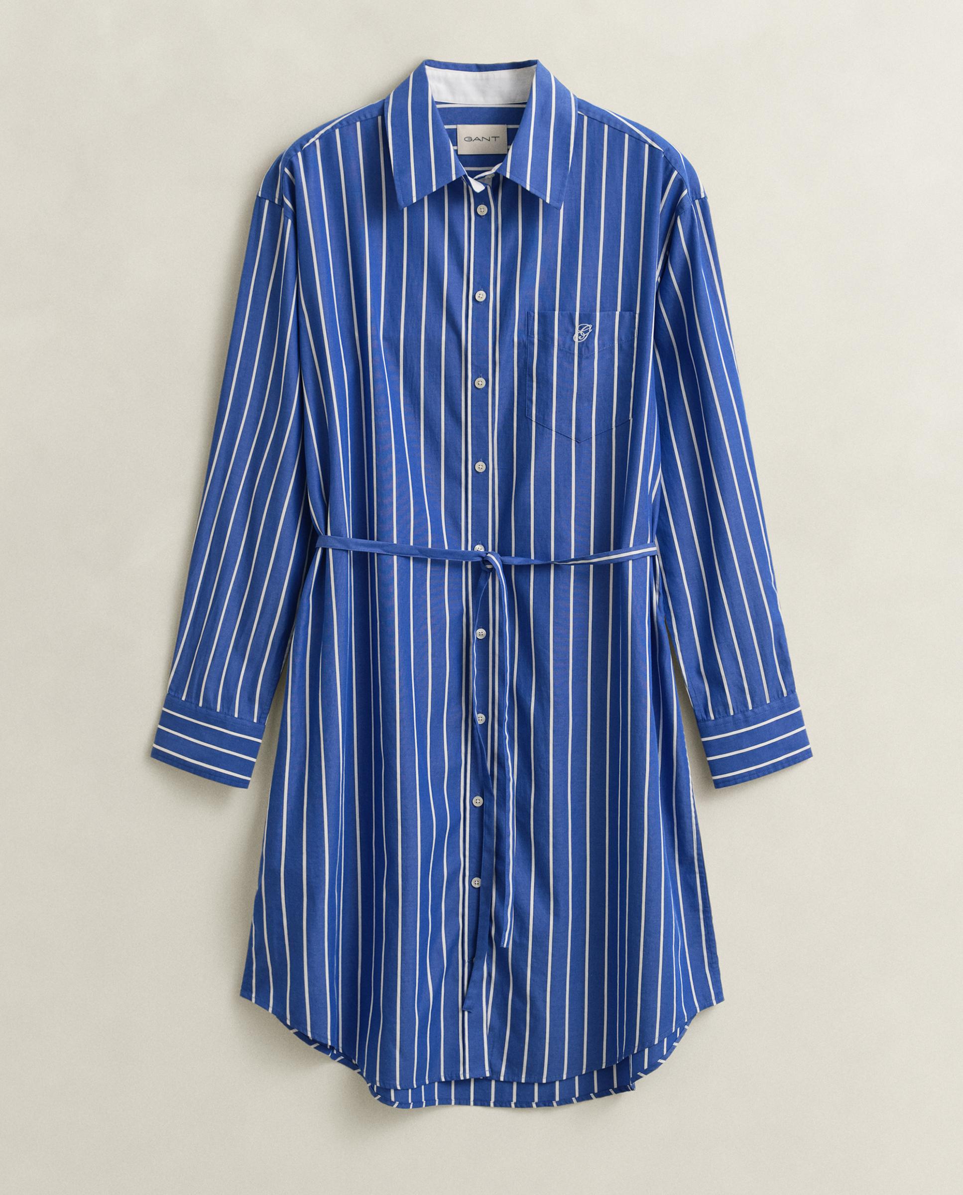 Vestido Clássico de Popelina Às Riscas Azul-5