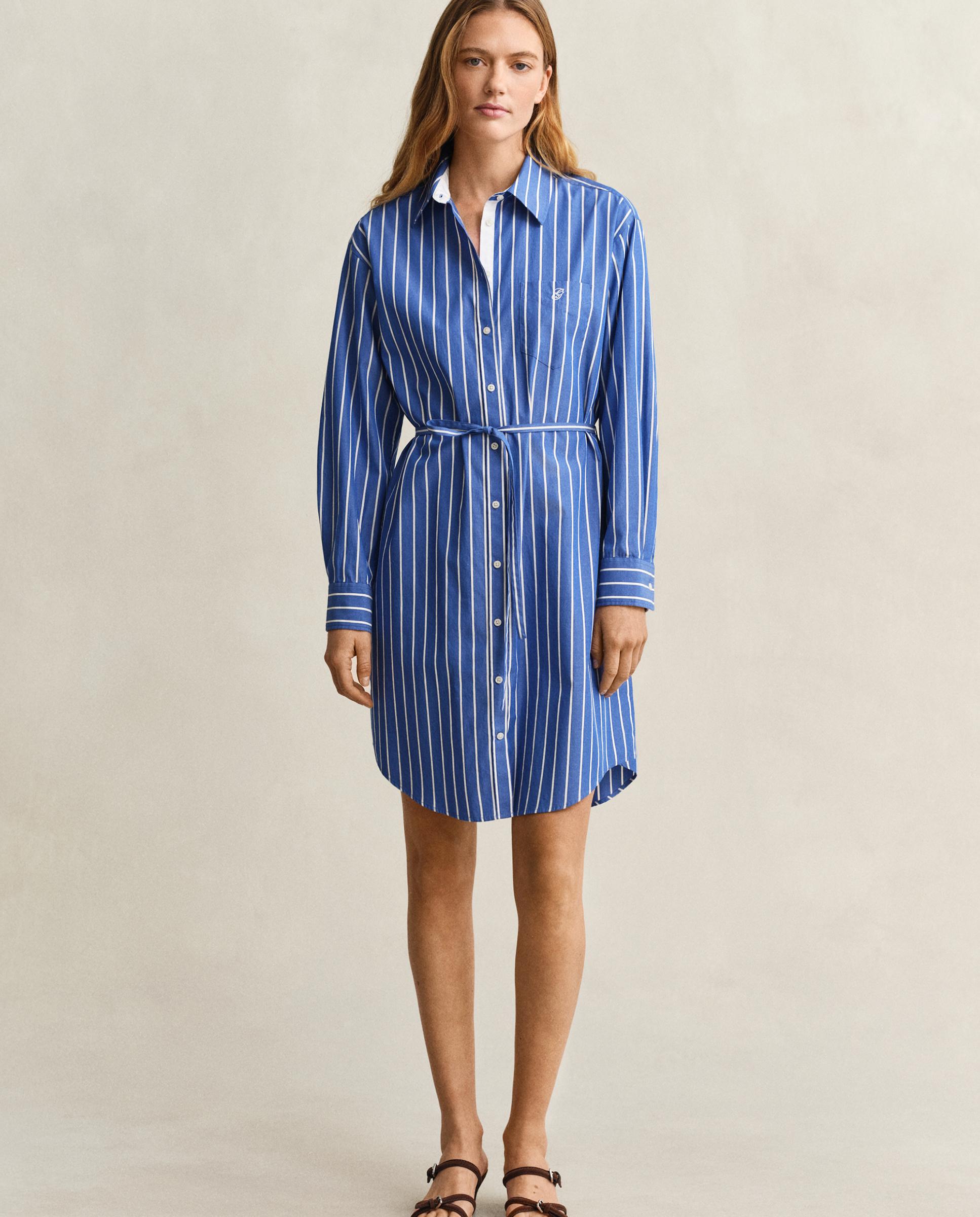 Imagem 0 de Vestido Clássico de Popelina Às Riscas