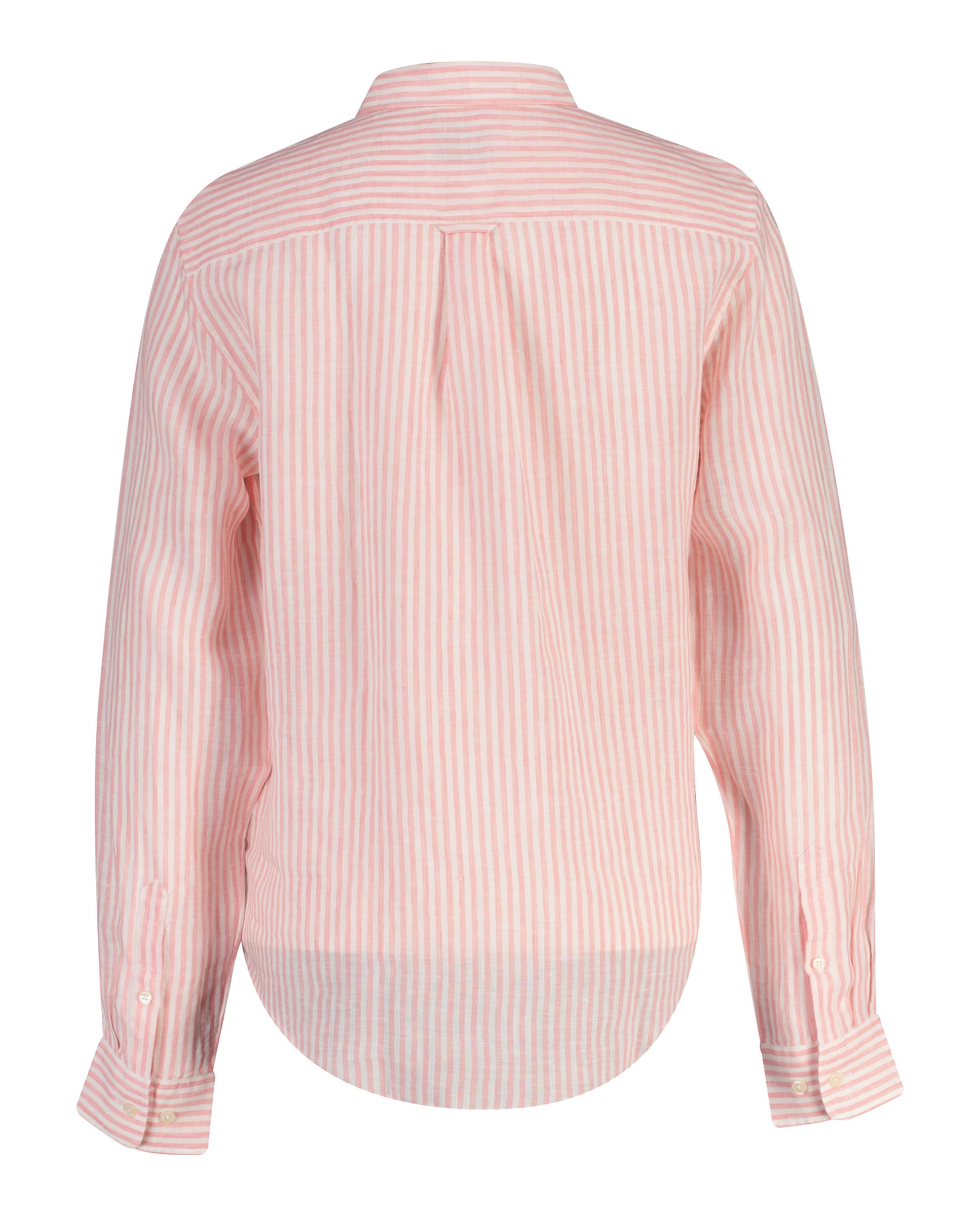 Camisa Regular Fit de Linho Às Riscas Rosa-2