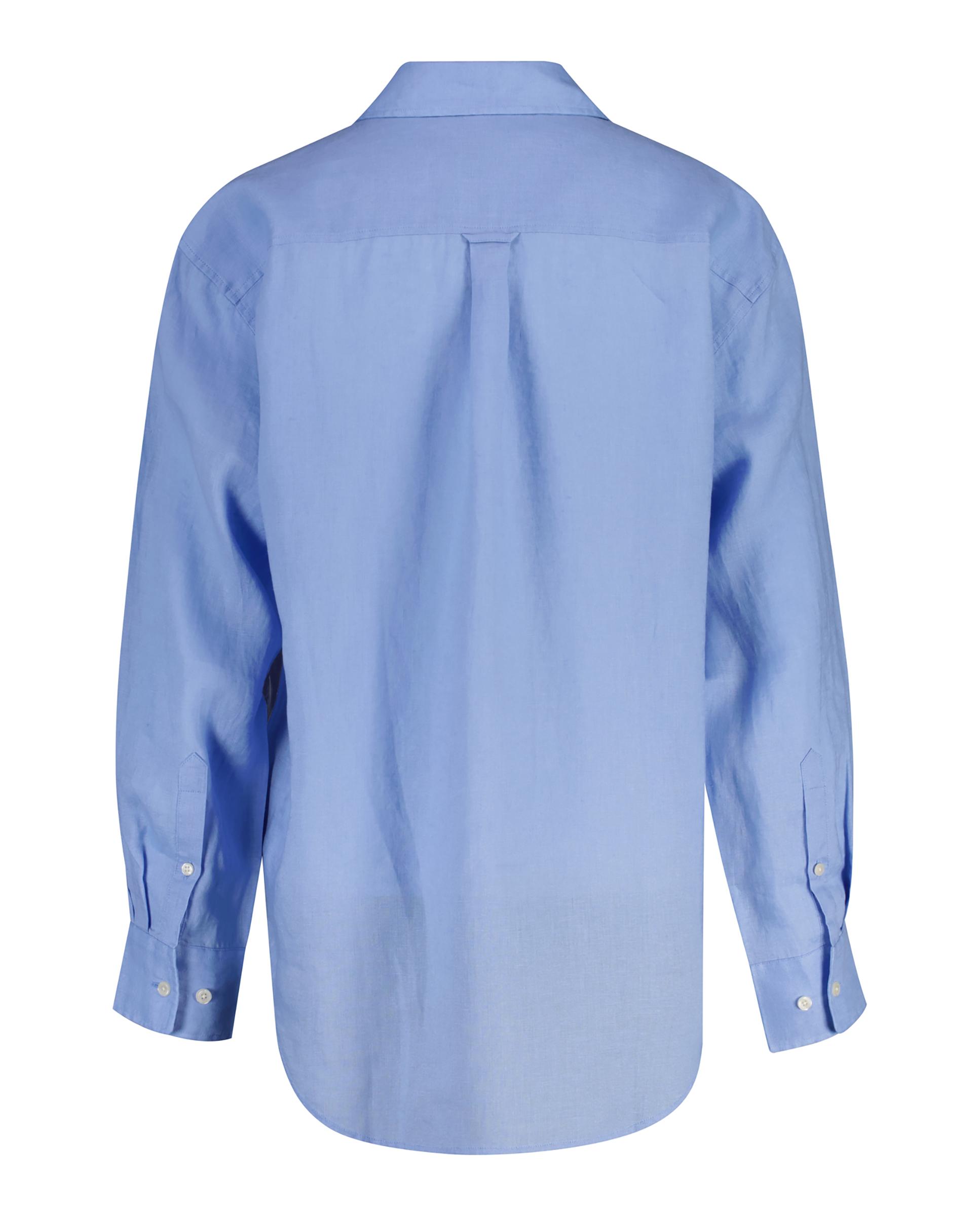 Camisa de Manga Comprida de Linho Azul-2
