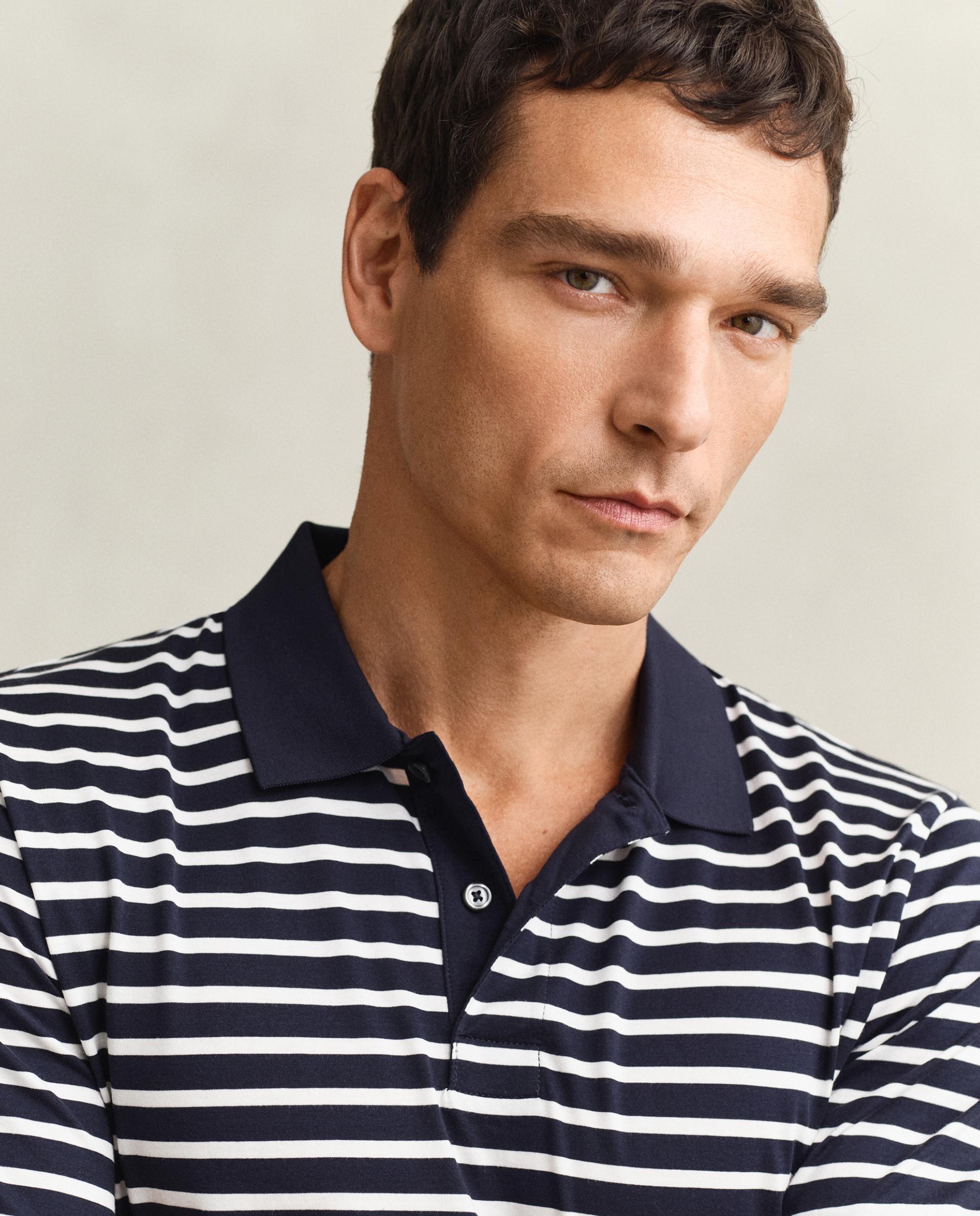 Polo de Algodão Pima Às Riscas Azul-3