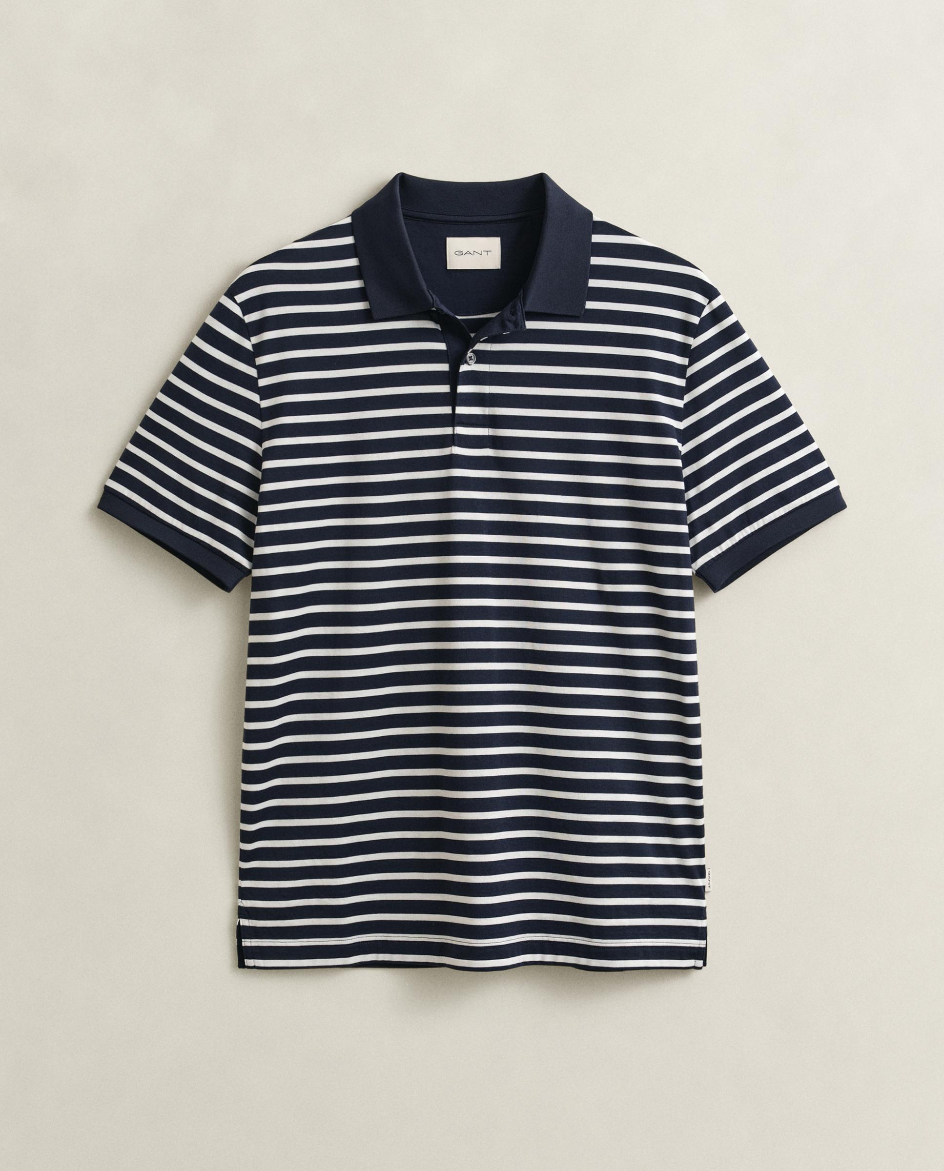 Polo de Algodão Pima Às Riscas Azul-5