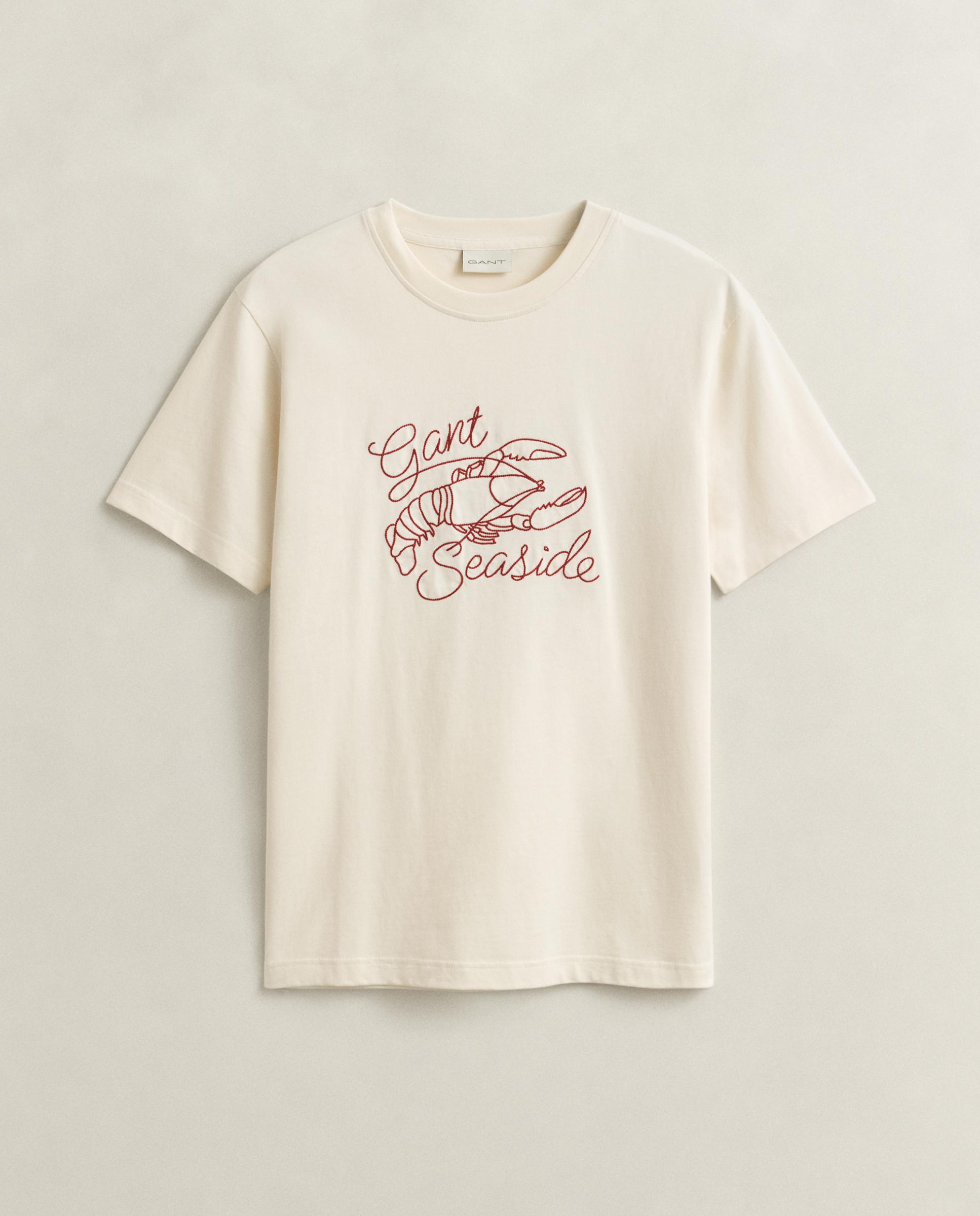 T-shirt com Estampado Seaside e Manga Curta Branco-1