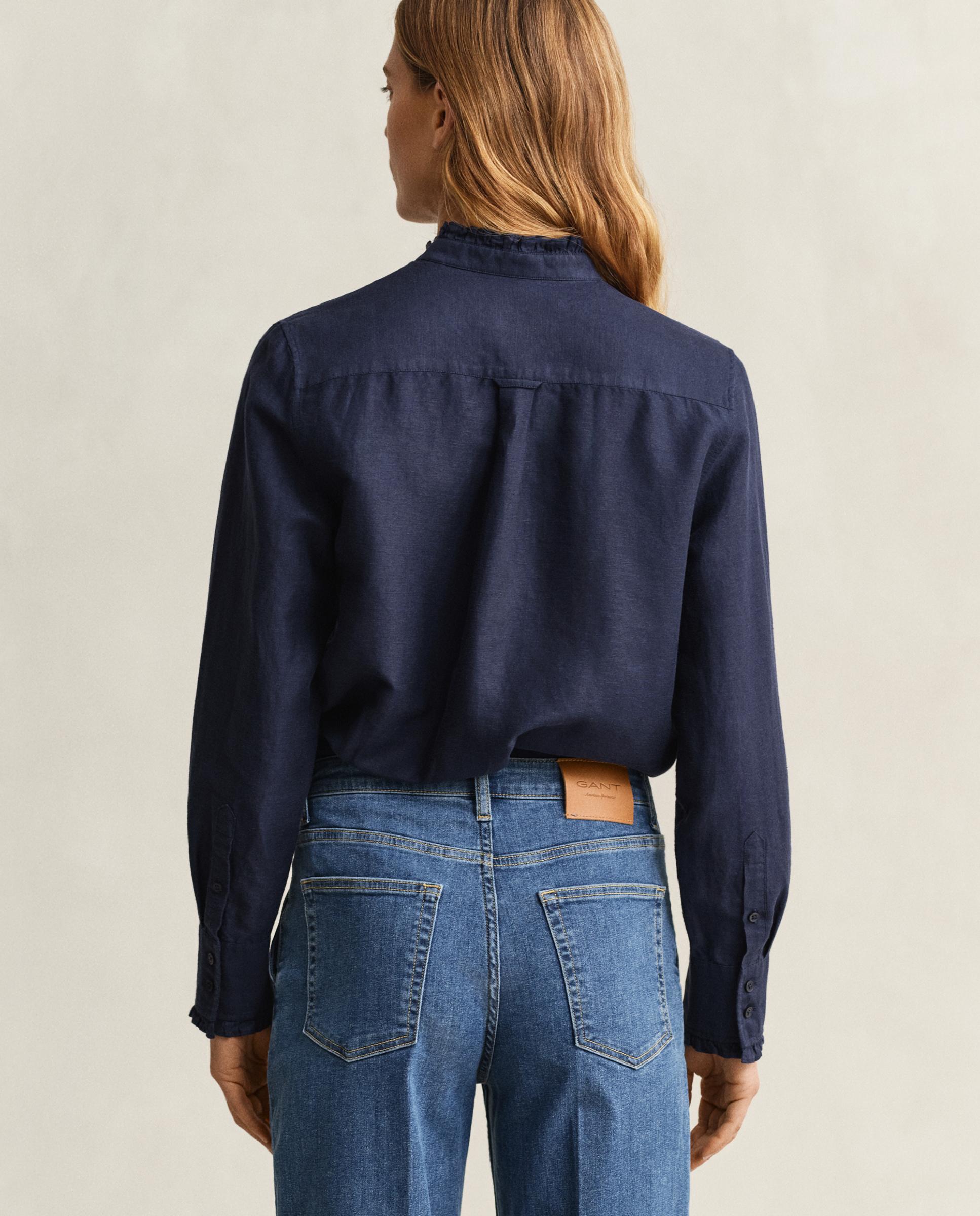 Blusa em Mescla de Linho com Folhos Azul-2