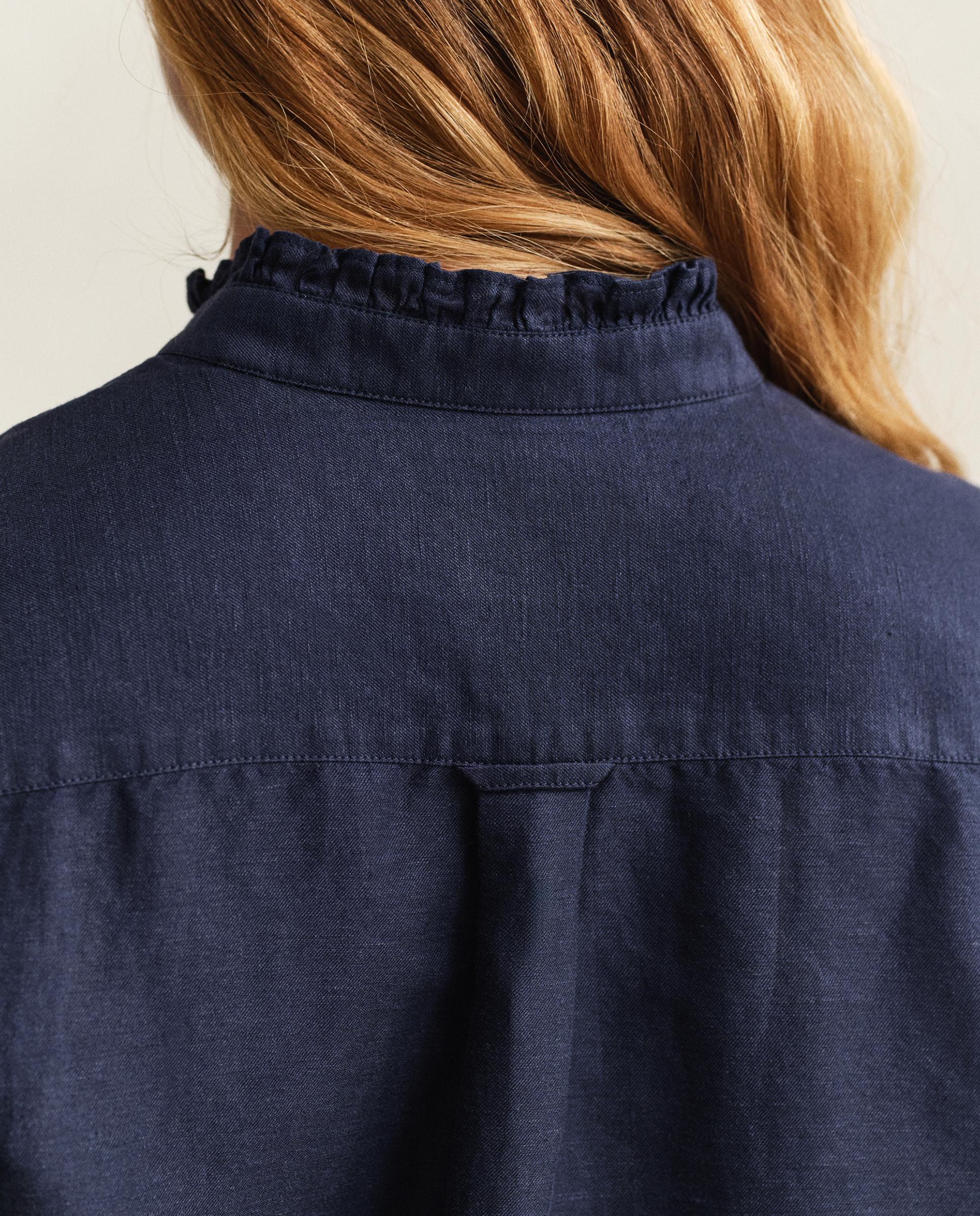 Blusa em Mescla de Linho com Folhos Azul-3
