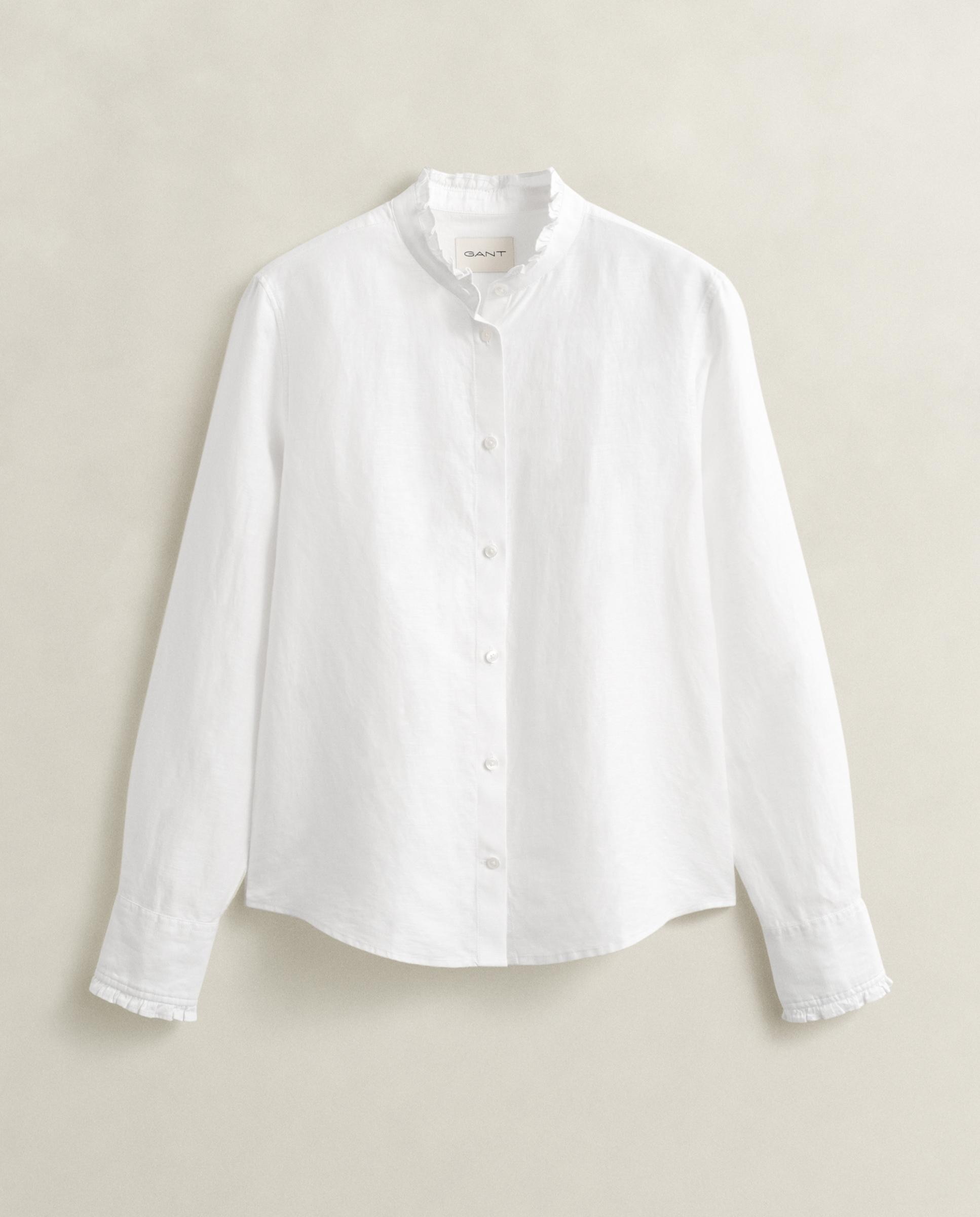 Blusa em Mescla de Linho com Folhos Azul-5