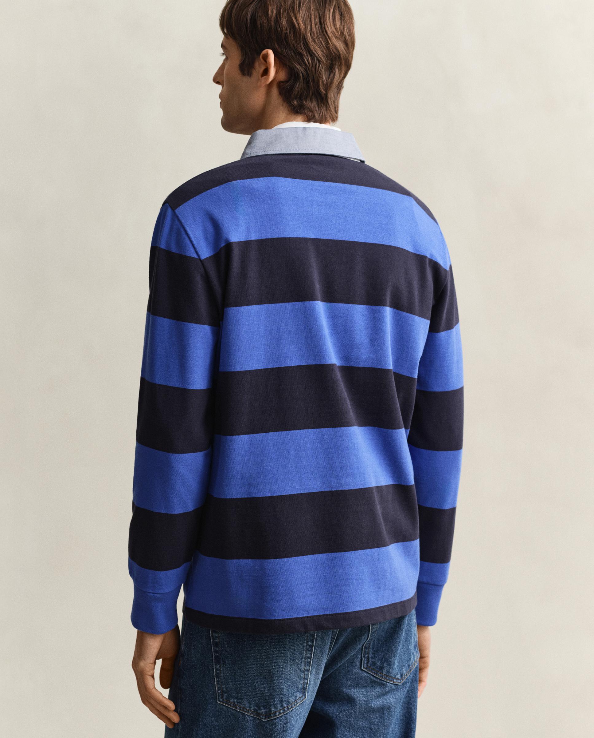 Polo Às Riscas com Gola de Cambray Azul-2