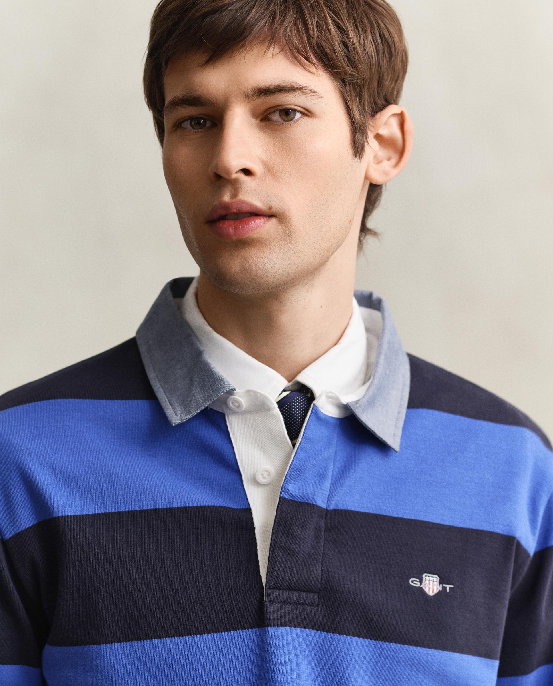 Polo Às Riscas com Gola de Cambray Azul-3