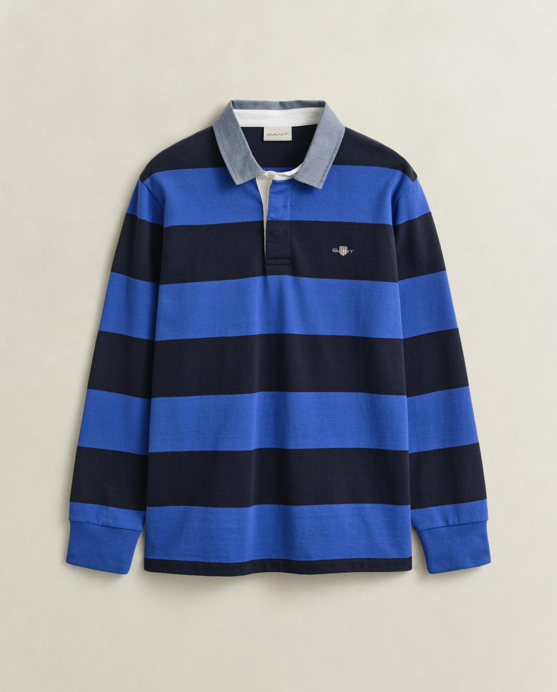 Polo Às Riscas com Gola de Cambray Azul-5