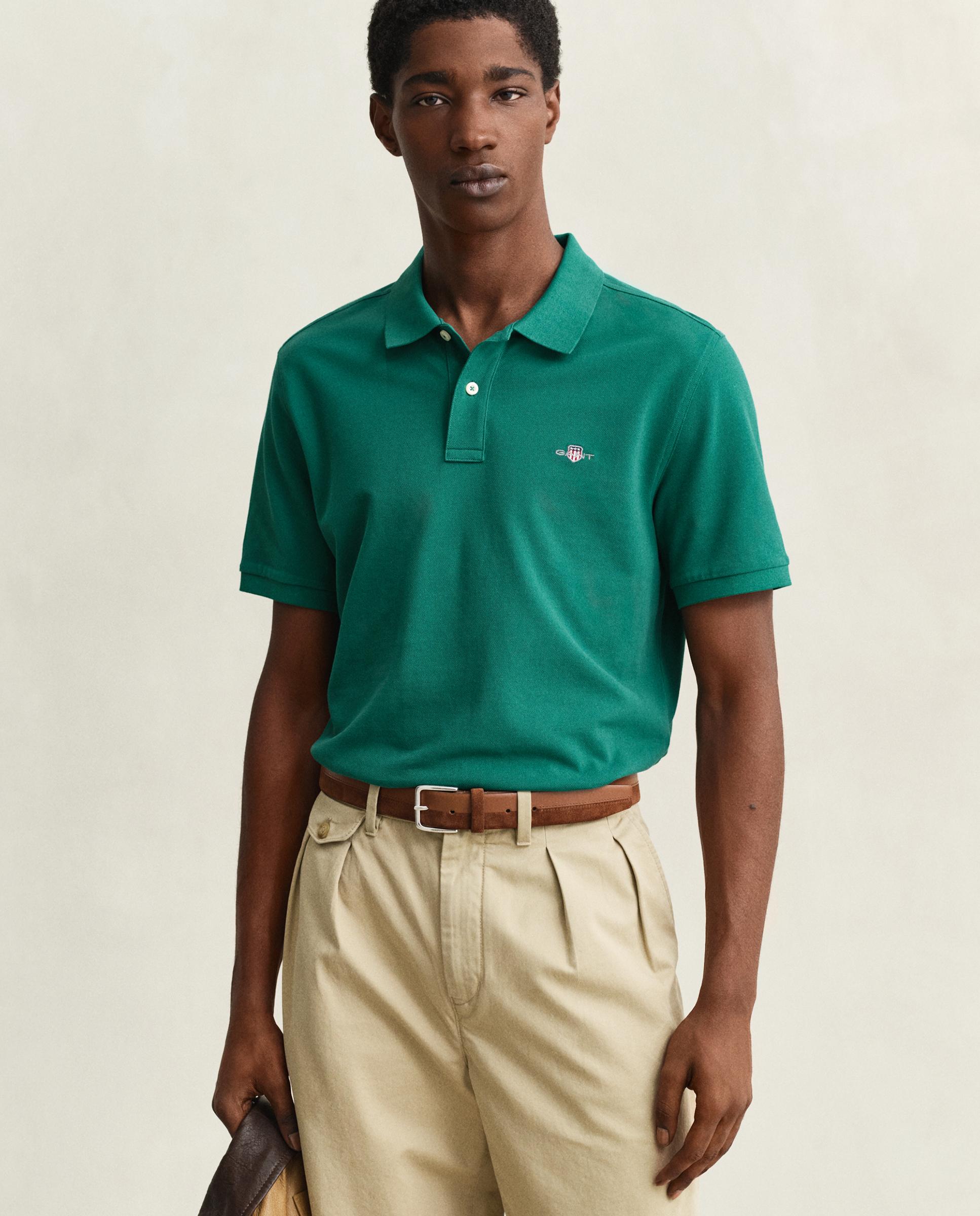 Polo de Piqué Regular Fit Shield Verde-escuro-1