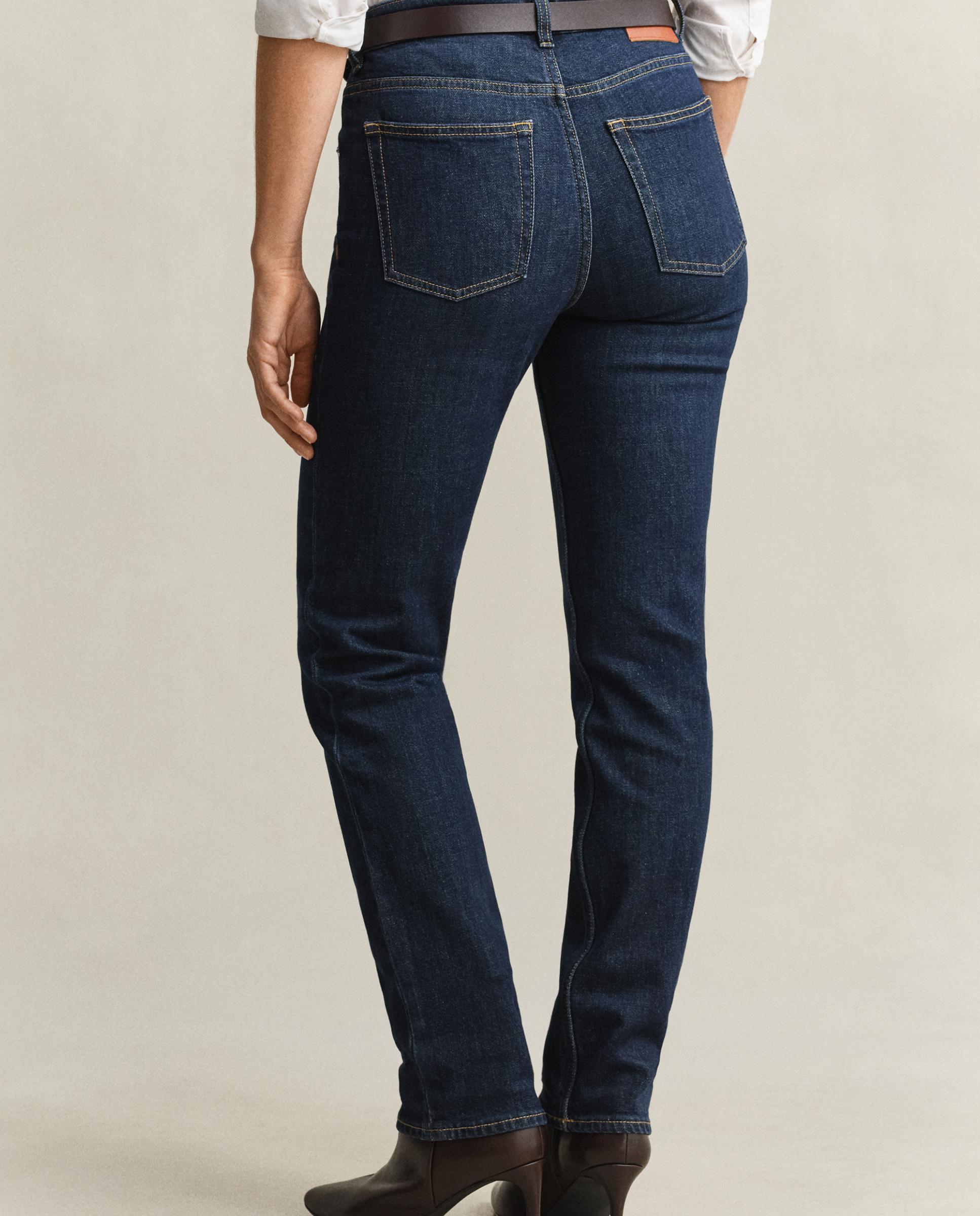 Calças Retas Denim com Botão Azul-4