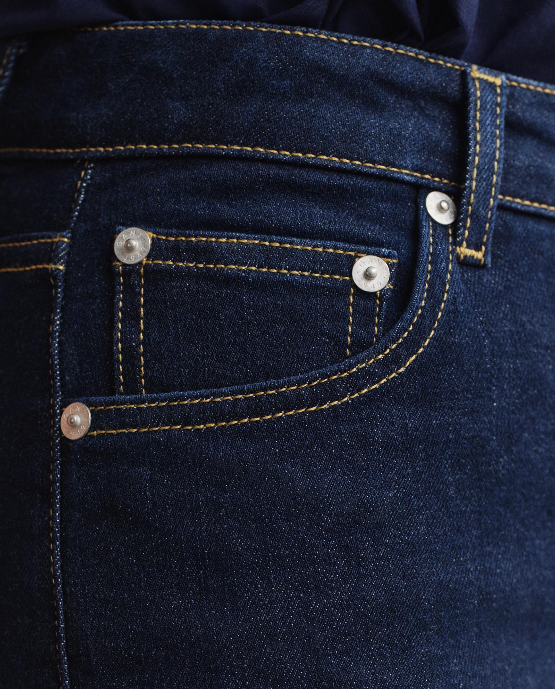 Calças À Boca de Sino Denim com Botão Azul-2