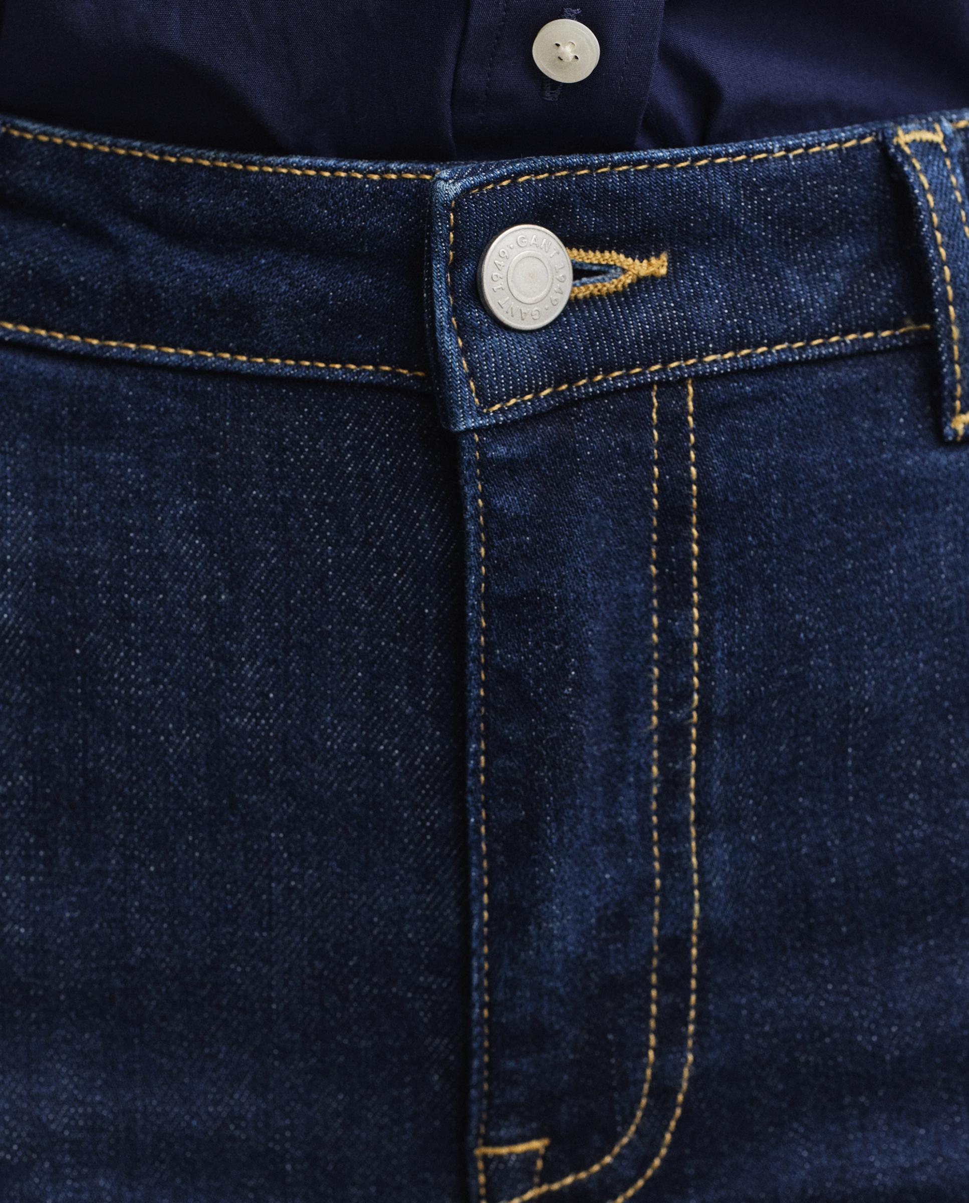 Calças À Boca de Sino Denim com Botão Azul-3