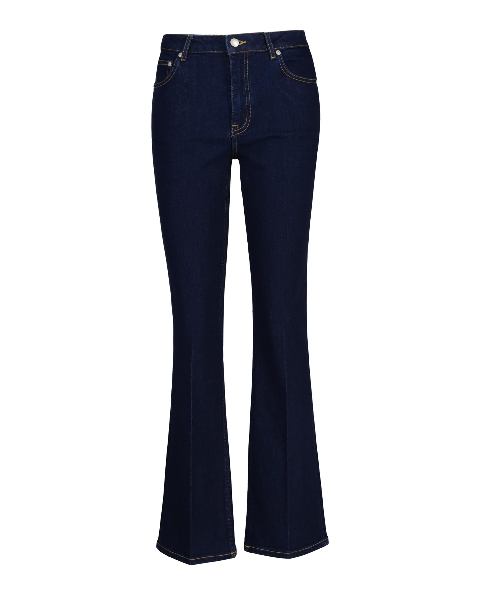 Calças À Boca de Sino Denim com Botão Azul-5