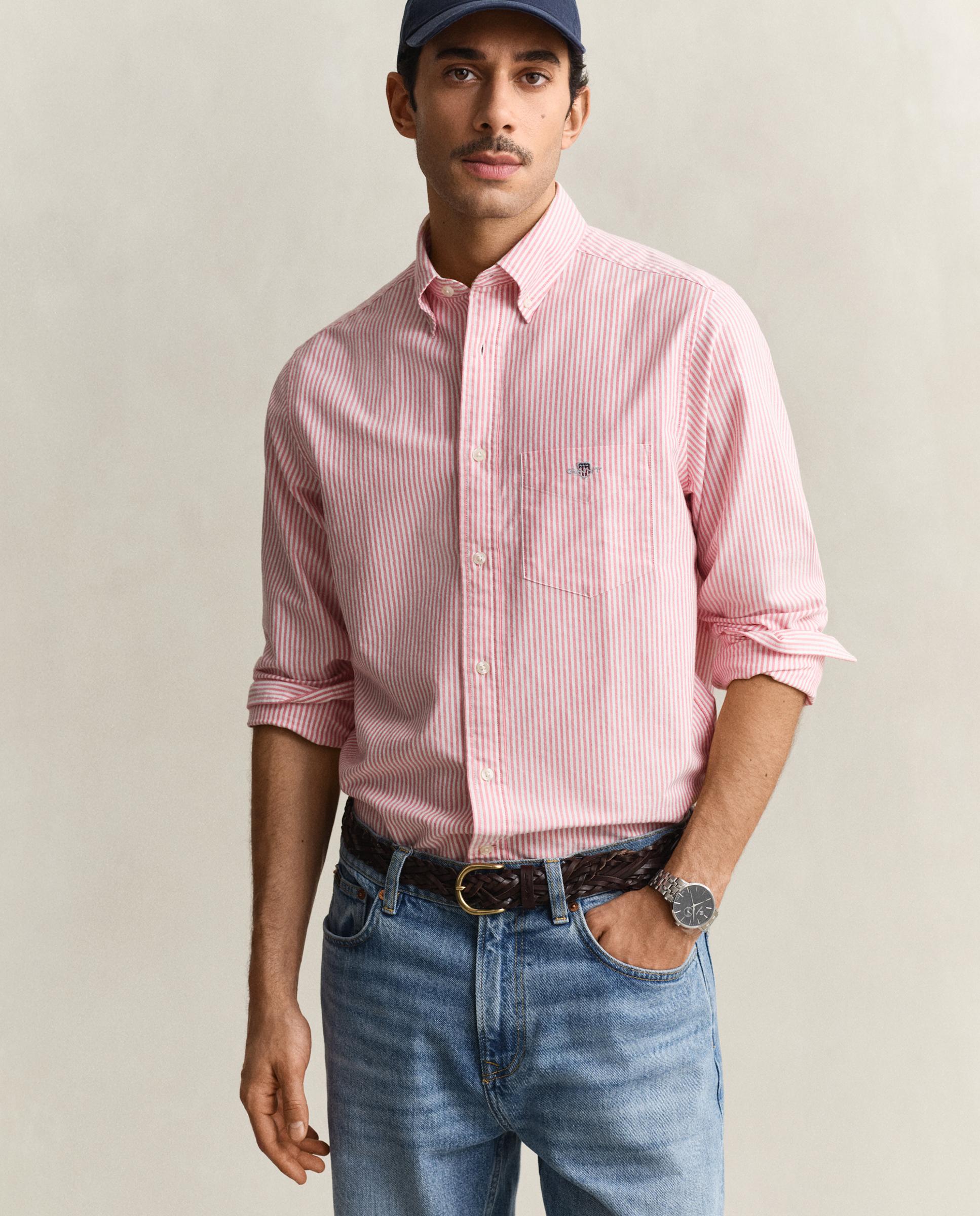 Camisa Oxford Clássica Às Riscas Finas Rosa-1