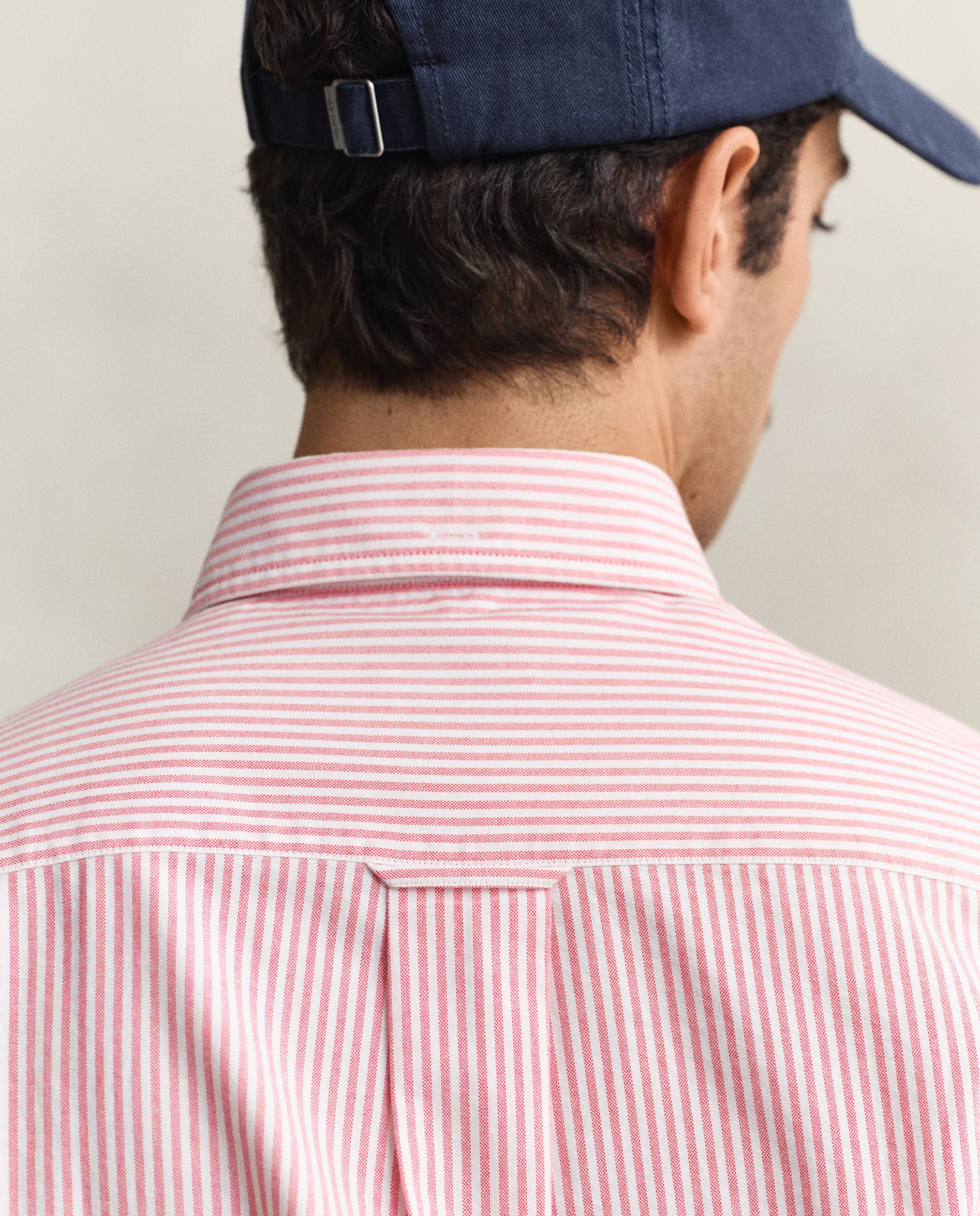Camisa Oxford Clássica Às Riscas Finas Rosa-3