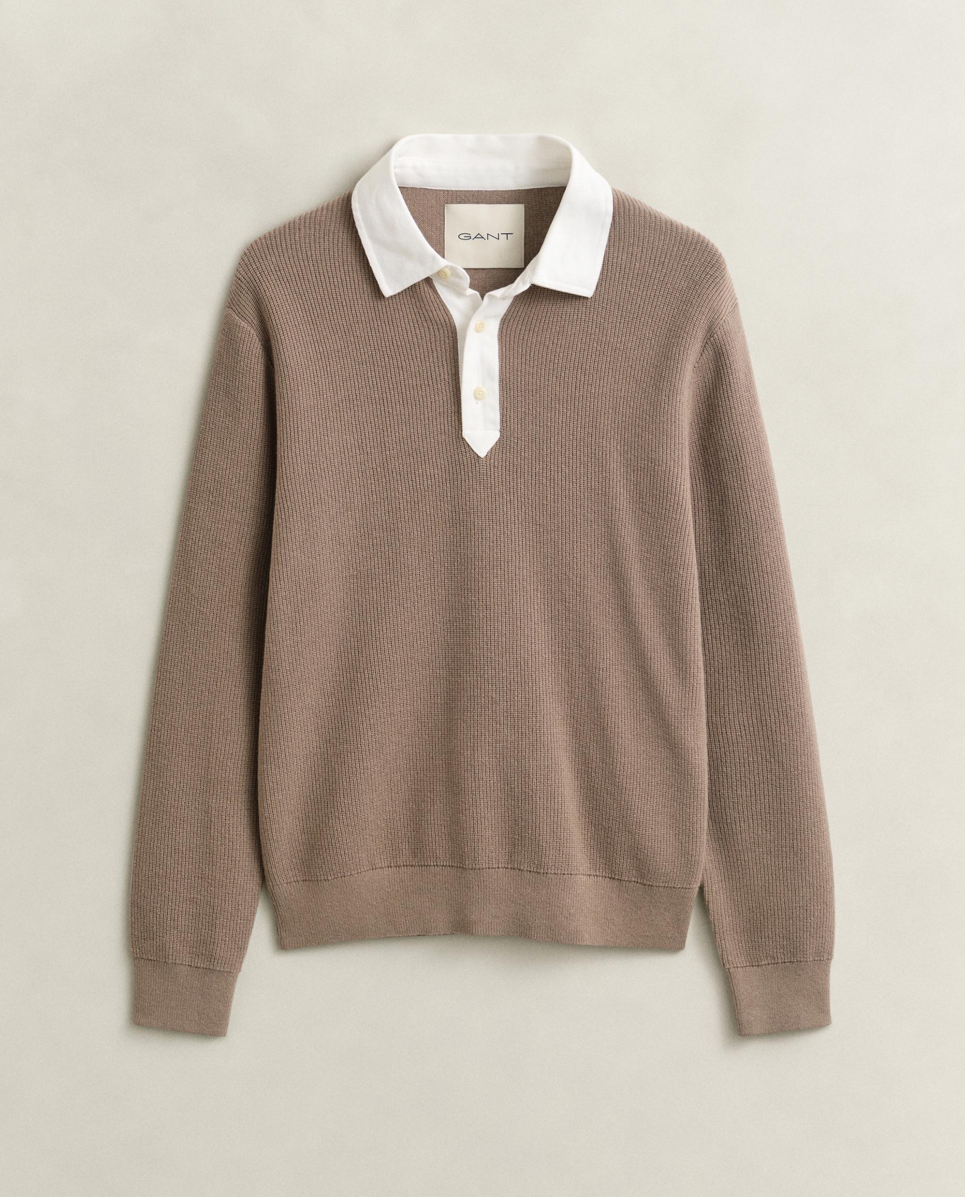 Polo de Manga Comprida Liso Bege-4