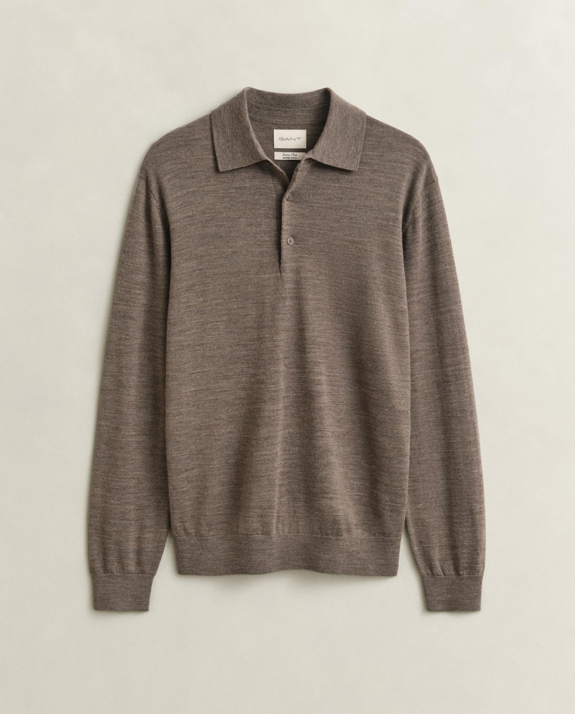 Polo de Manga Comprida Liso Cinzento-escuro-5