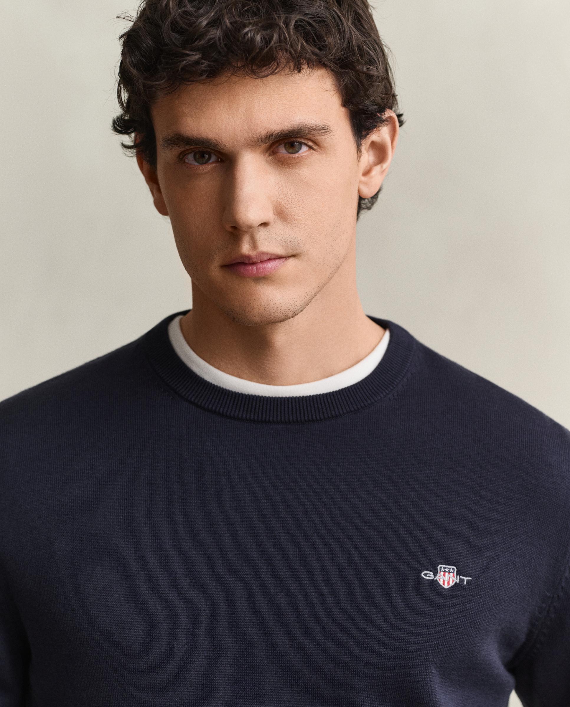 Camisola de Gola Redonda com Logo Gant no Peito Azul-escuro-2