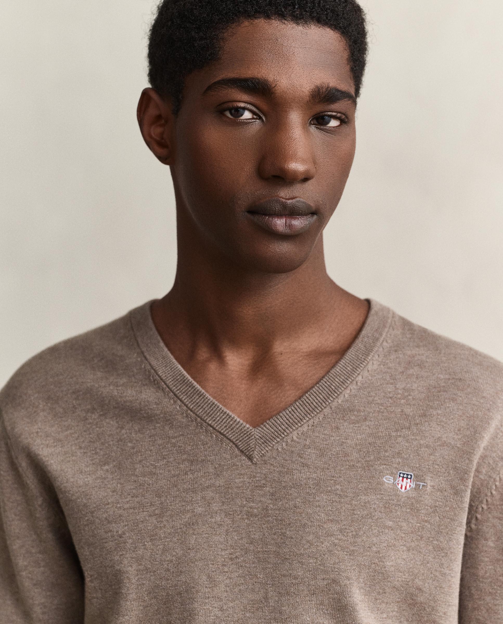 Camisola de Gola em V com Logo Cinzento-escuro-3