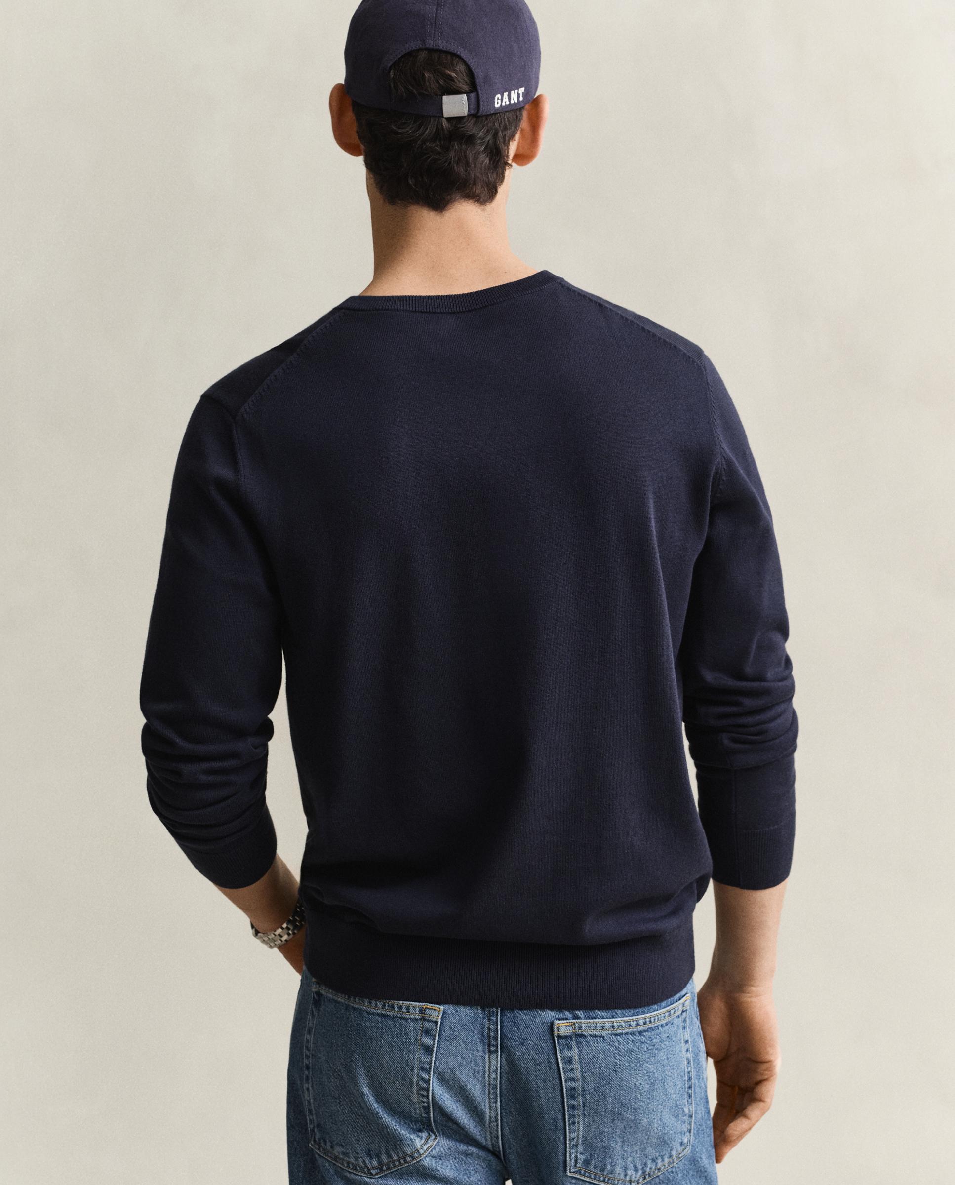 Camisola de Gola em V com Logo Gant no Peito Azul-escuro-3