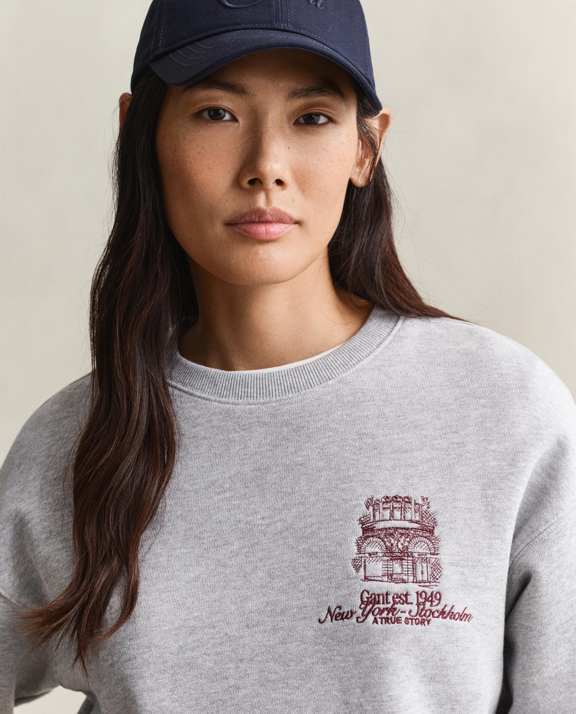Sweatshirt sem Capuz com Logo Bordado Cinzento-3